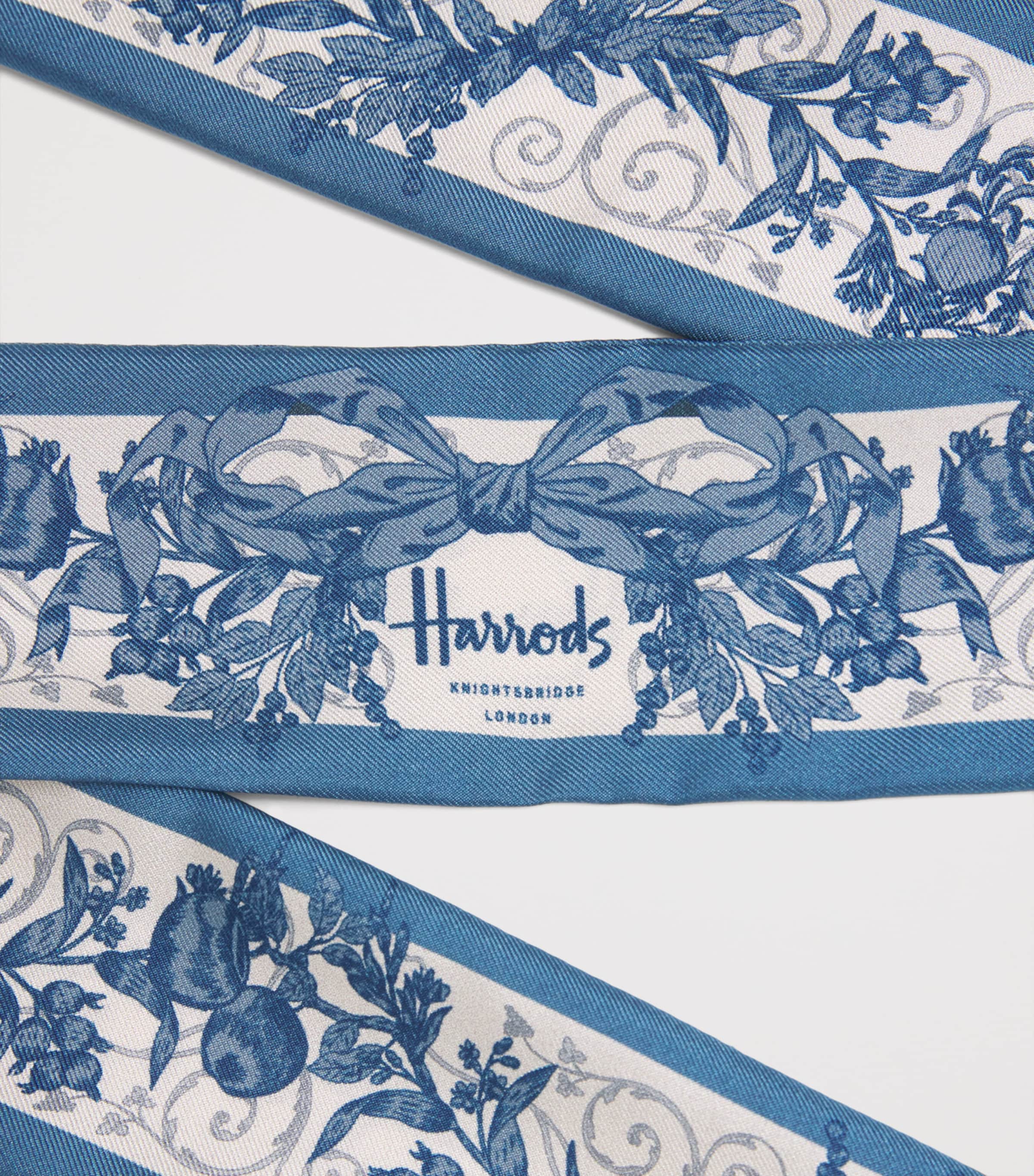 Harrods Silk Menagerie Print Scarf Blue Image 4