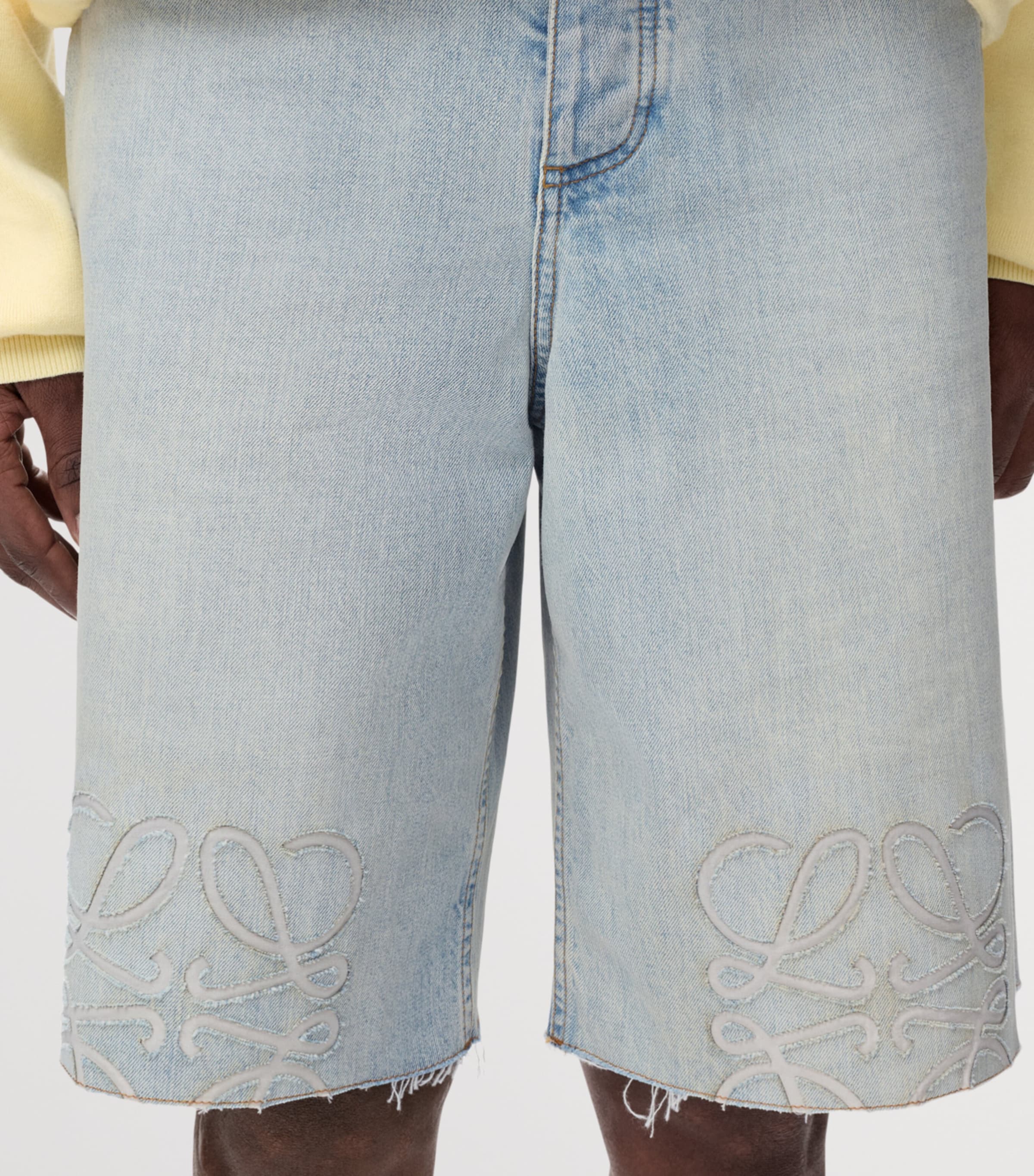 LOEWE Mens Denim Anagram Shorts Washed Blue Image 5