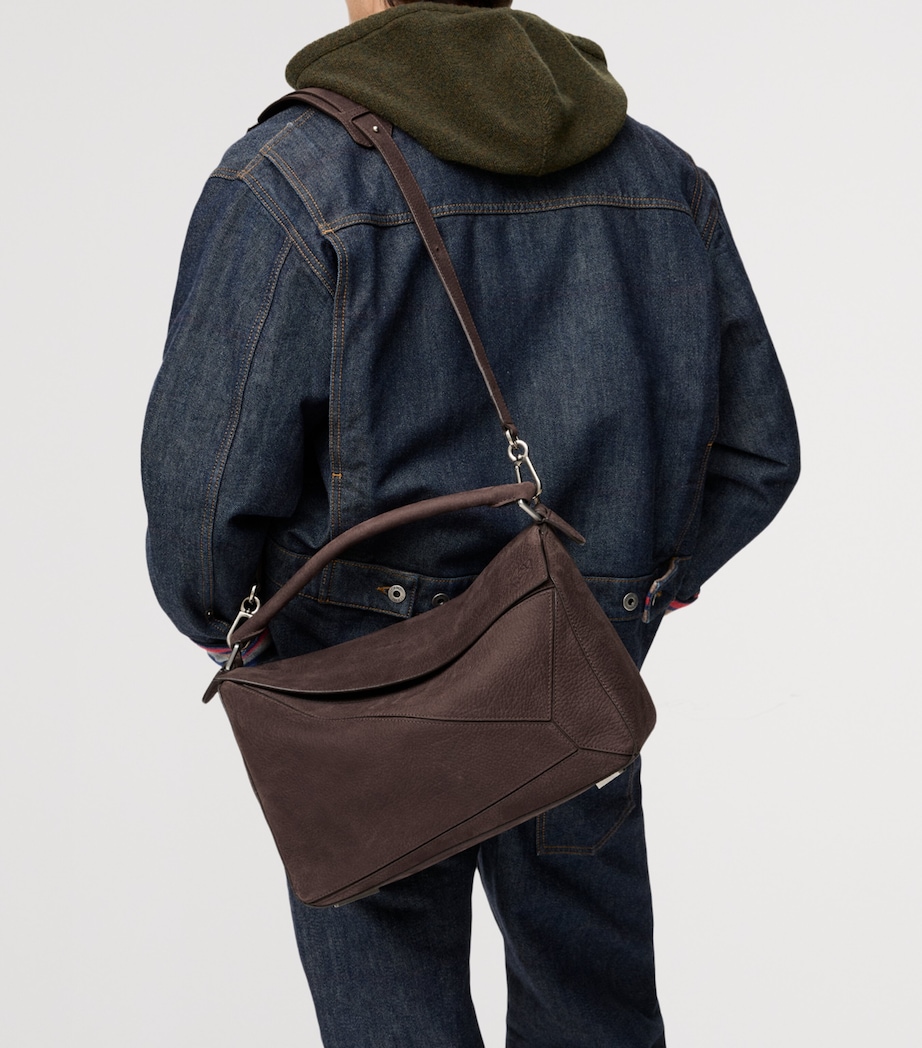 Large Suede Puzzle Top-Handle Bag DARK CHESTNUT Image 8