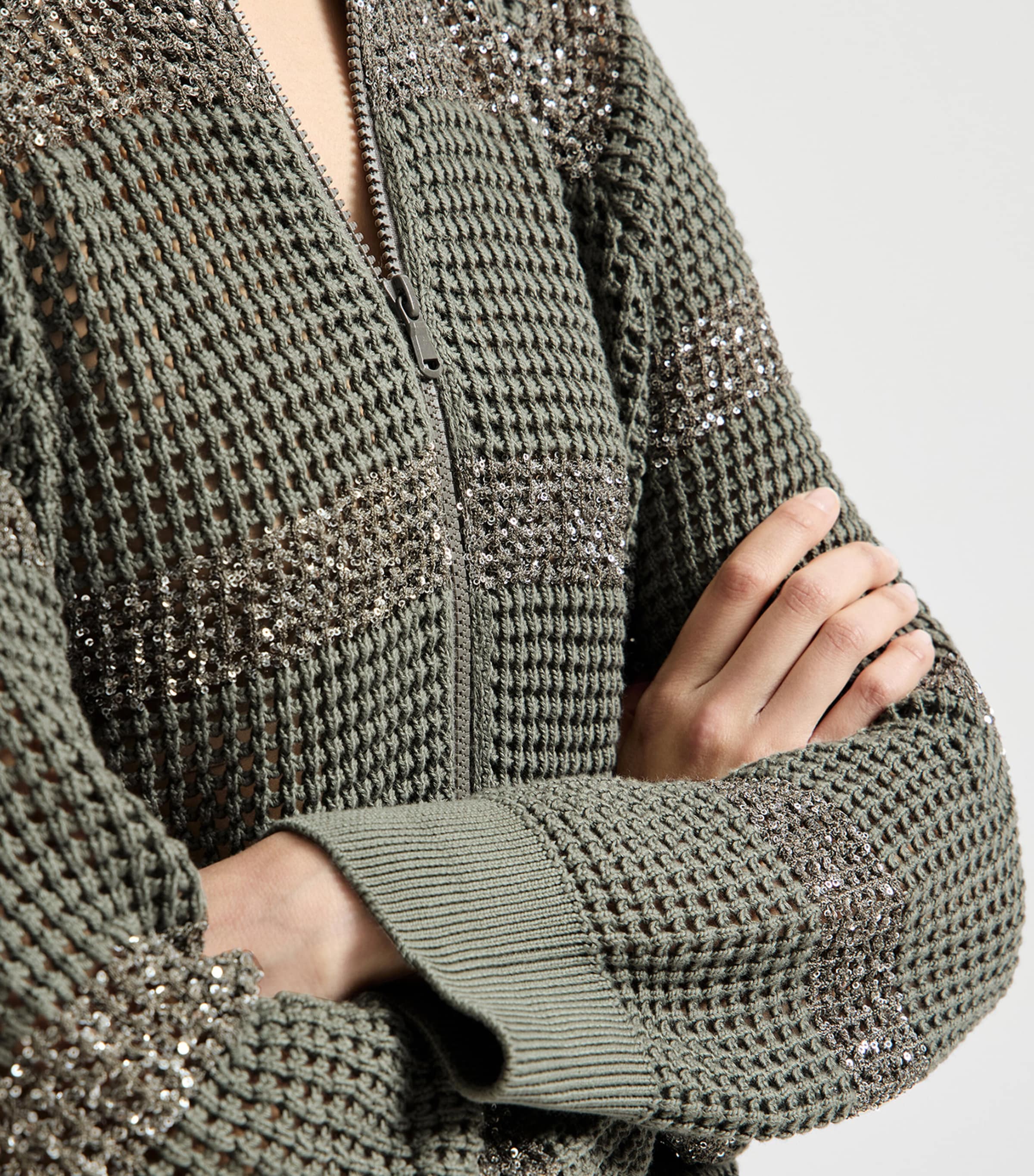 Brunello Cucinelli Womens Cotton Crochet Sequin-Trim Cardigan Image 6