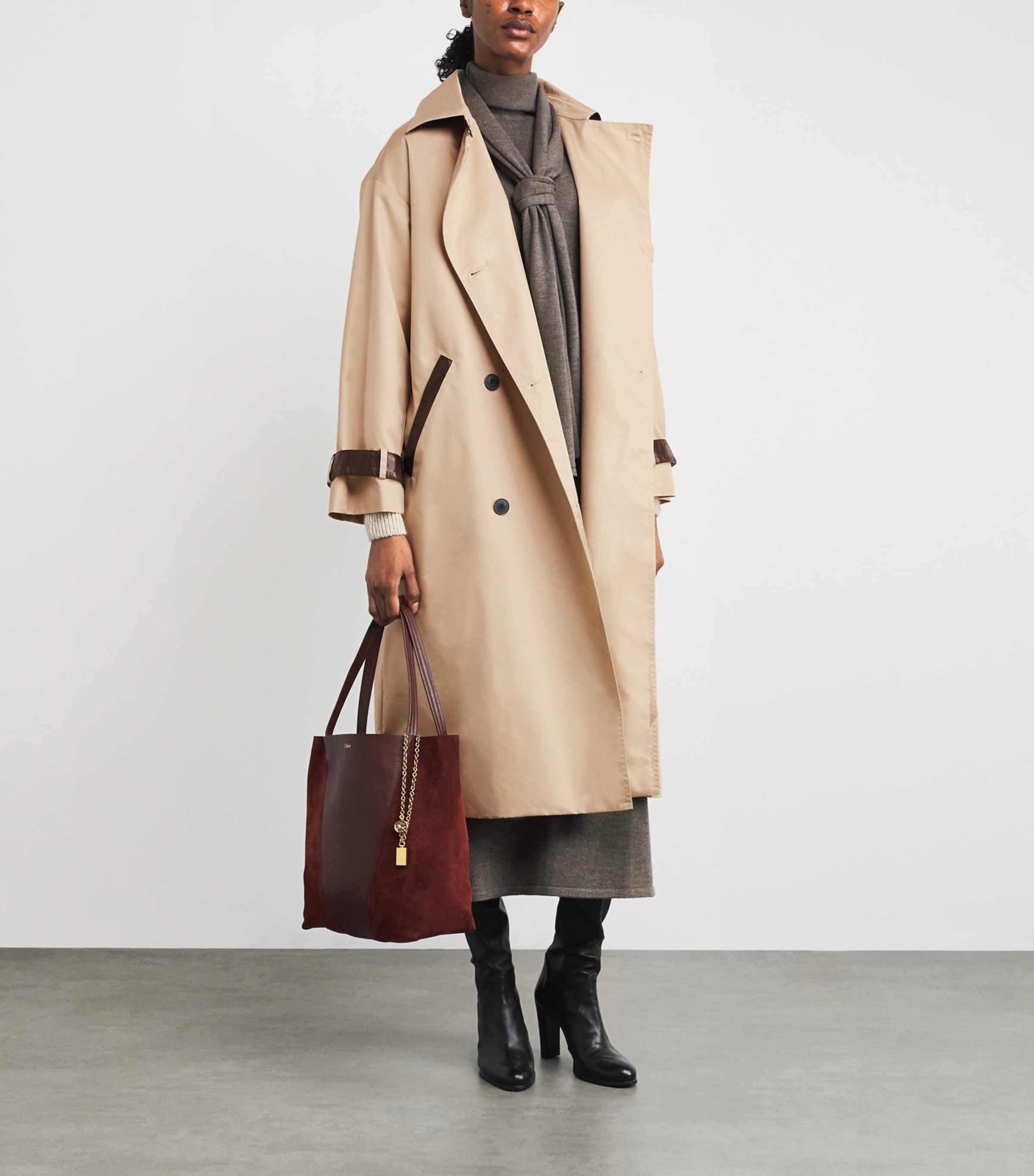 Sheepskin-Trim Trench Coat BEIGE Image 2