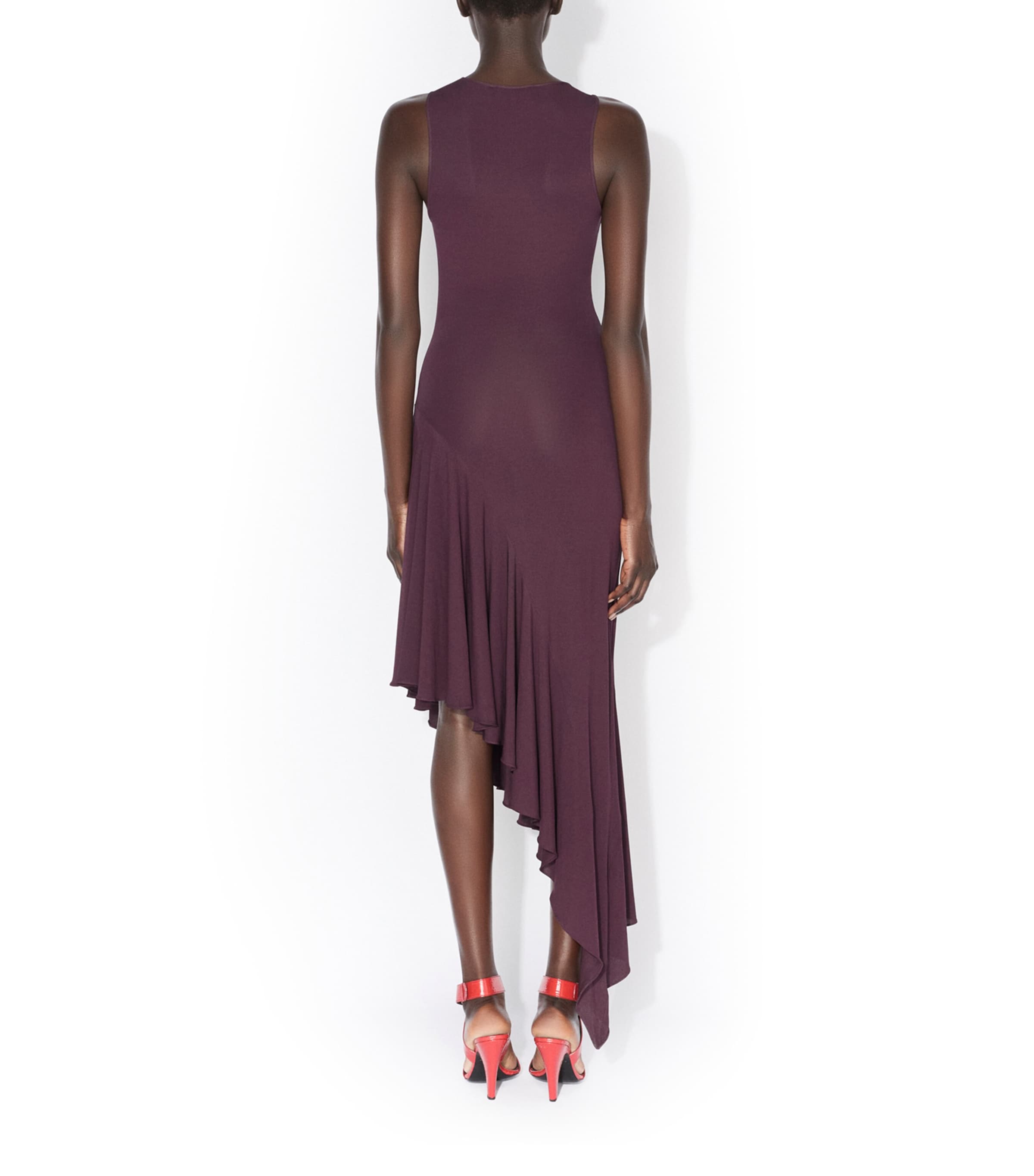 Alaïa Womens Jersey Asymmetric Midi Dress Bordeaux Image 3