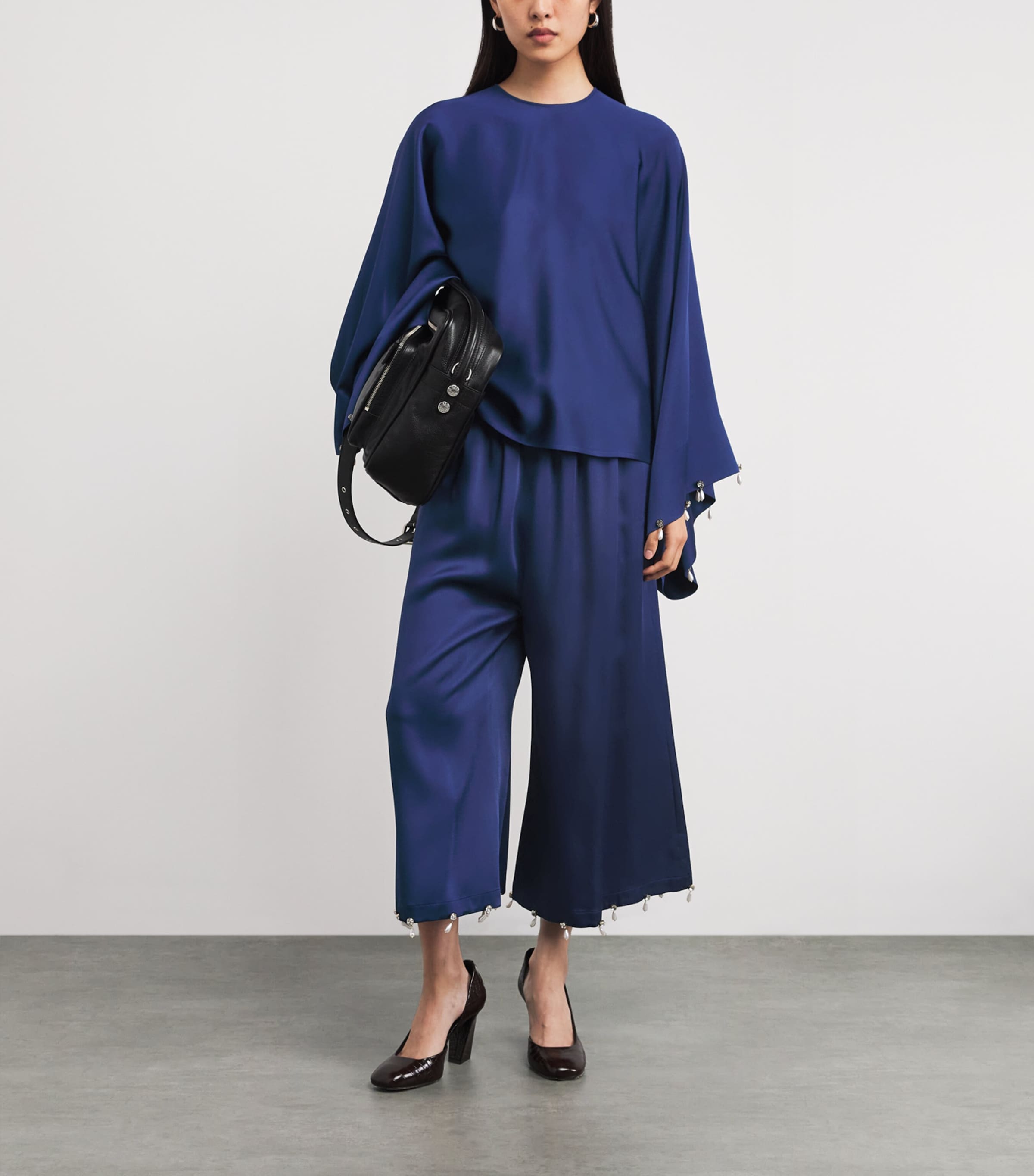 Satin Faux Pearl-Embellished Blouse 4000 NAVY Image 2