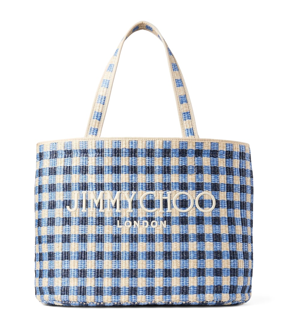 Jimmy Choo Raffia Gingham Tote Bag Marine Mix/ecru