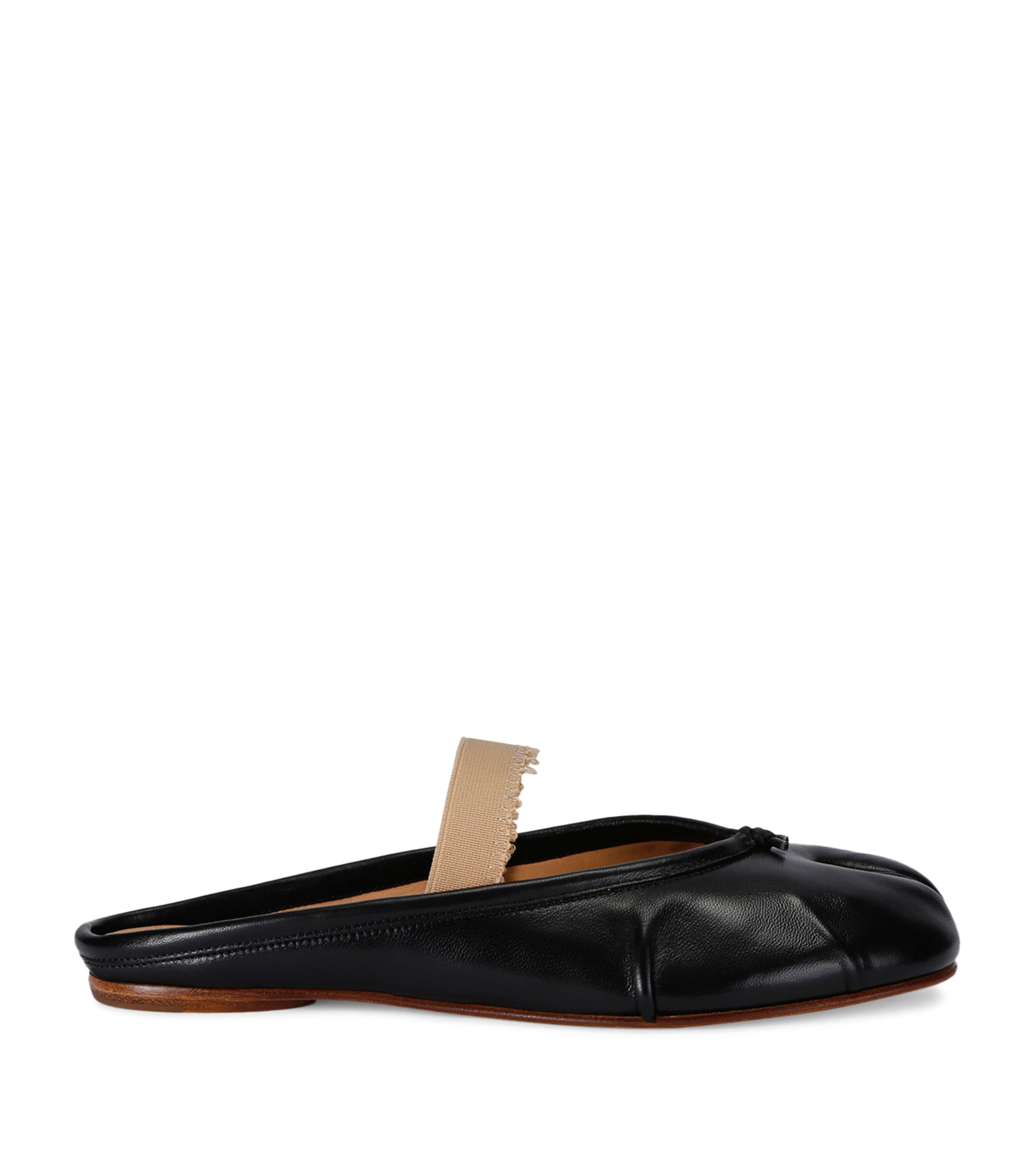Maison Margiela Tabi Frayed Split-toe Leather Ballet Flats In Black