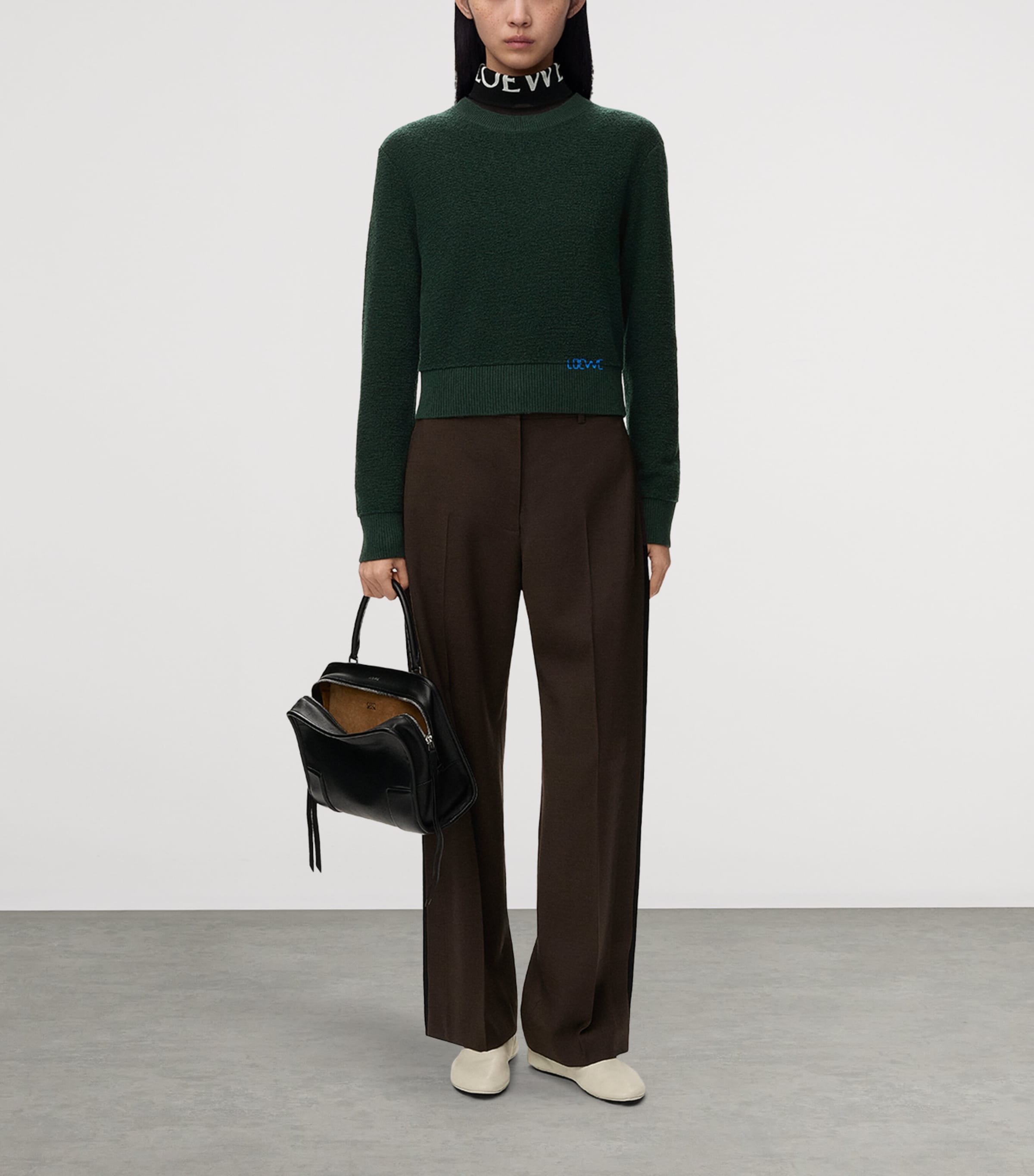 LOEWE Womens Wool-Blend Embroidered Sweater Dark Green Image 2