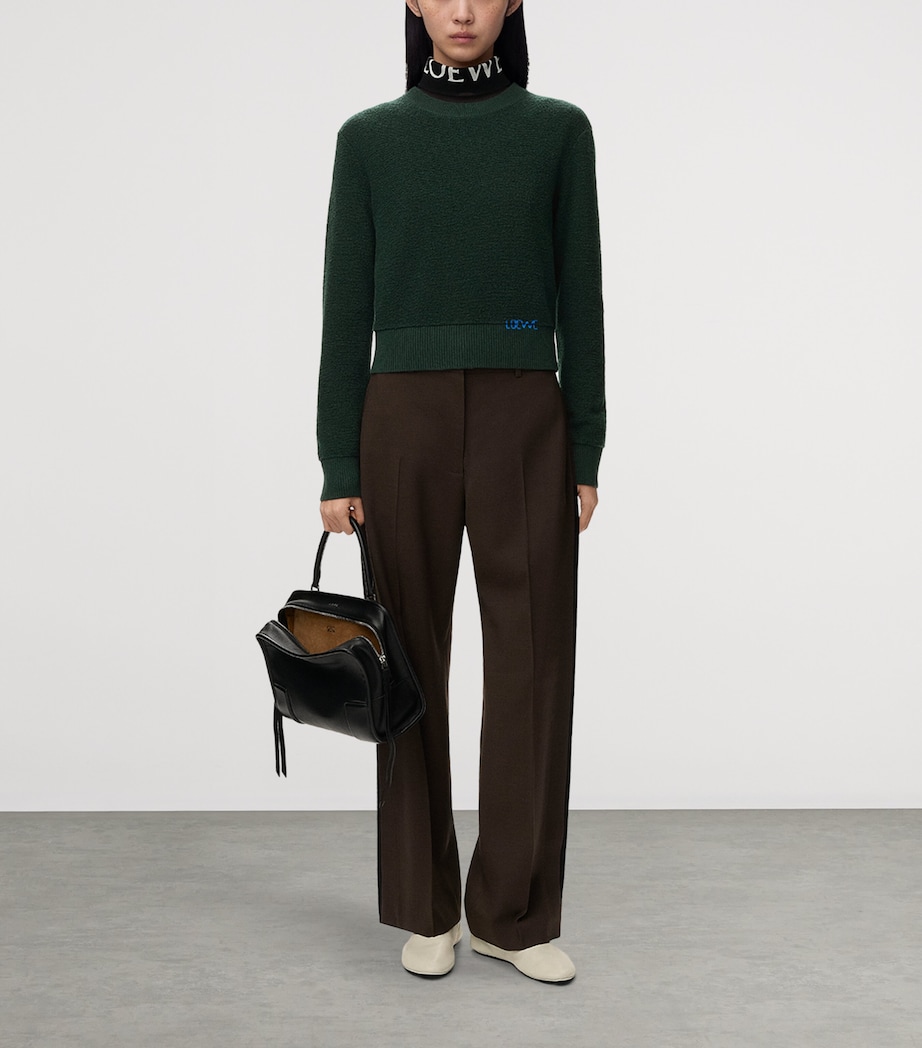 LOEWE Womens Wool-Blend Embroidered Sweater Dark Green Image 2