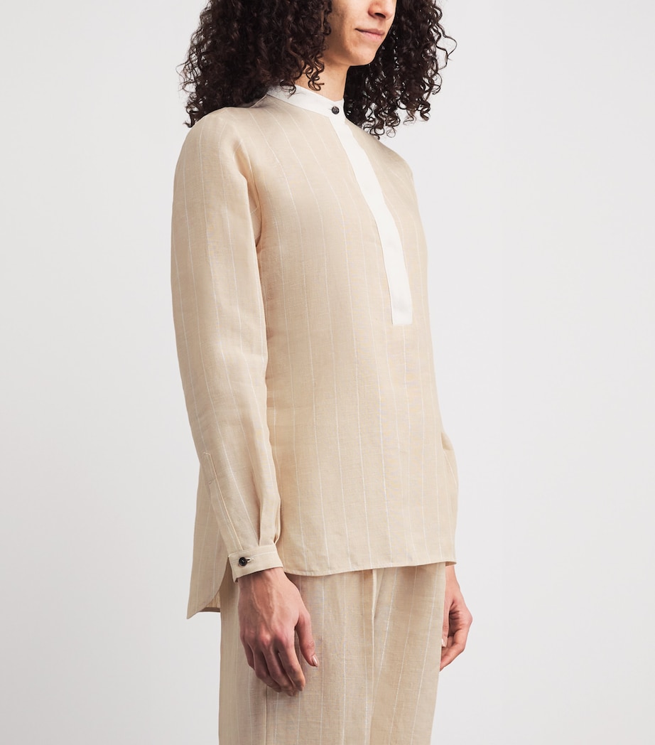 Kiton Womens Linen Stripe Blouse Cream White Image 4