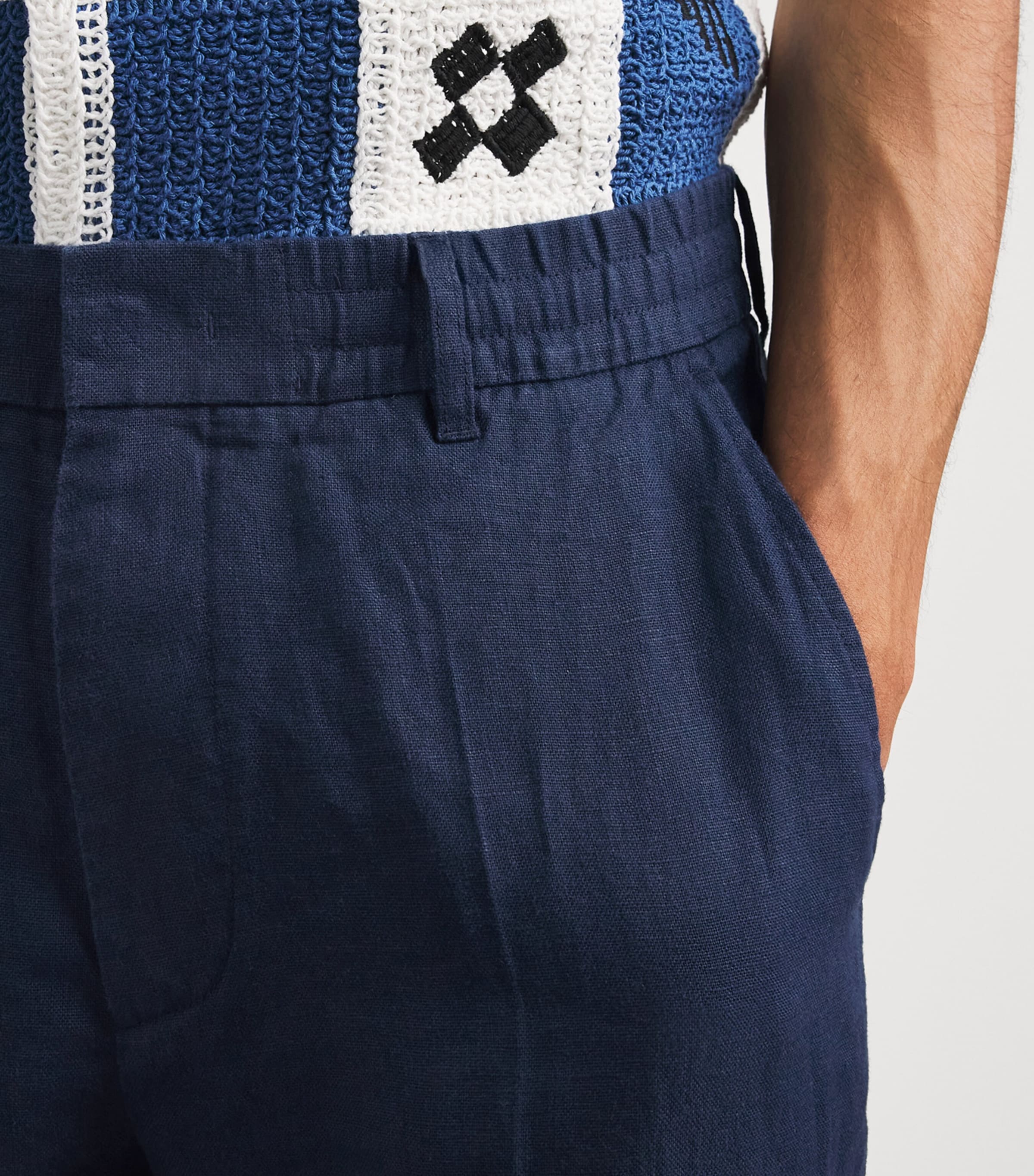 NN.07 Mens Linen Billie Trousers Navy Blue Image 3