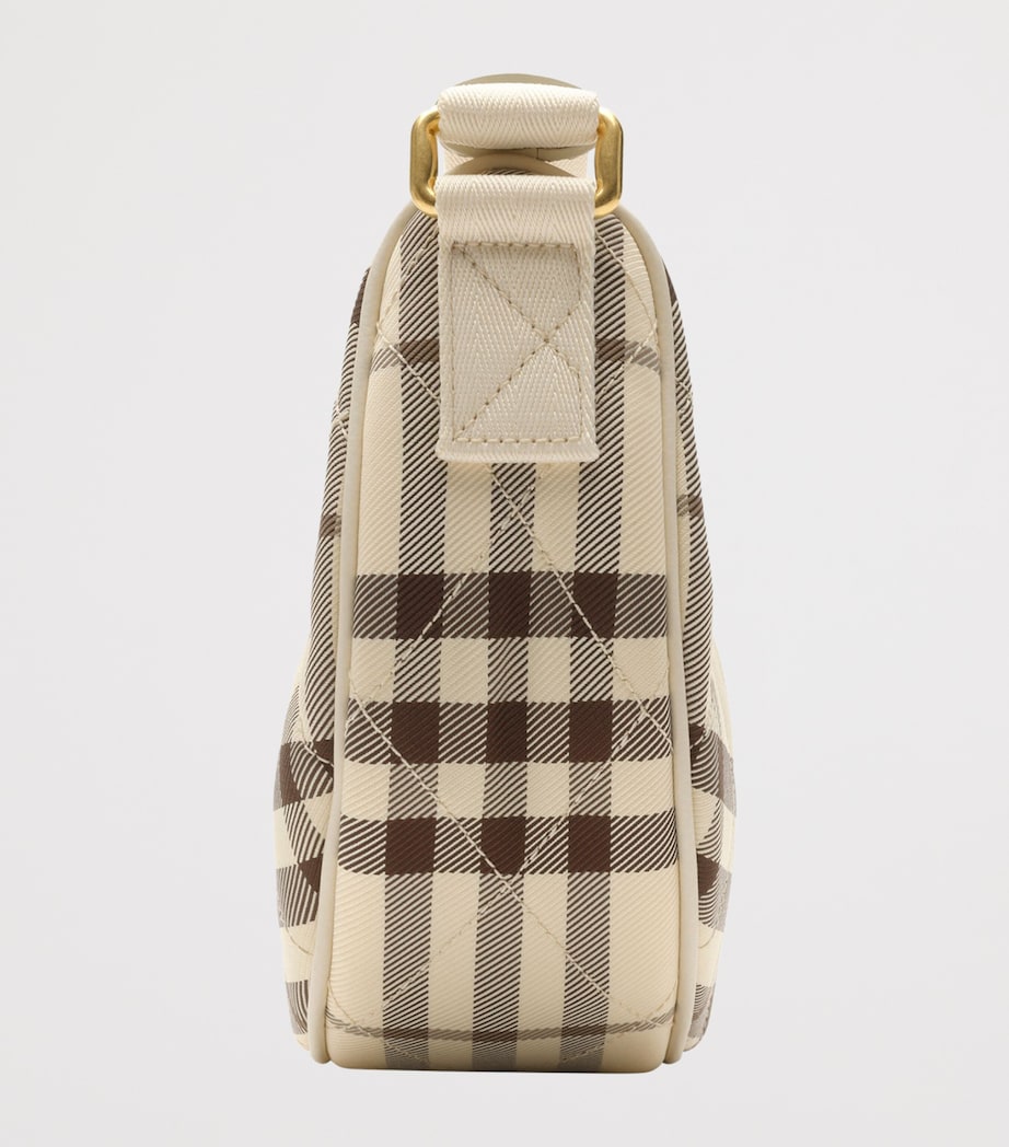 Burberry Leather-Trim Check Horseshoe Cross-Body Bag Light Beige Image 3