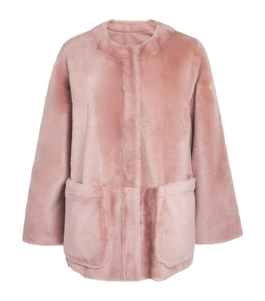 Max Mara Womens Shearling Reversible Coat Powder Image 1