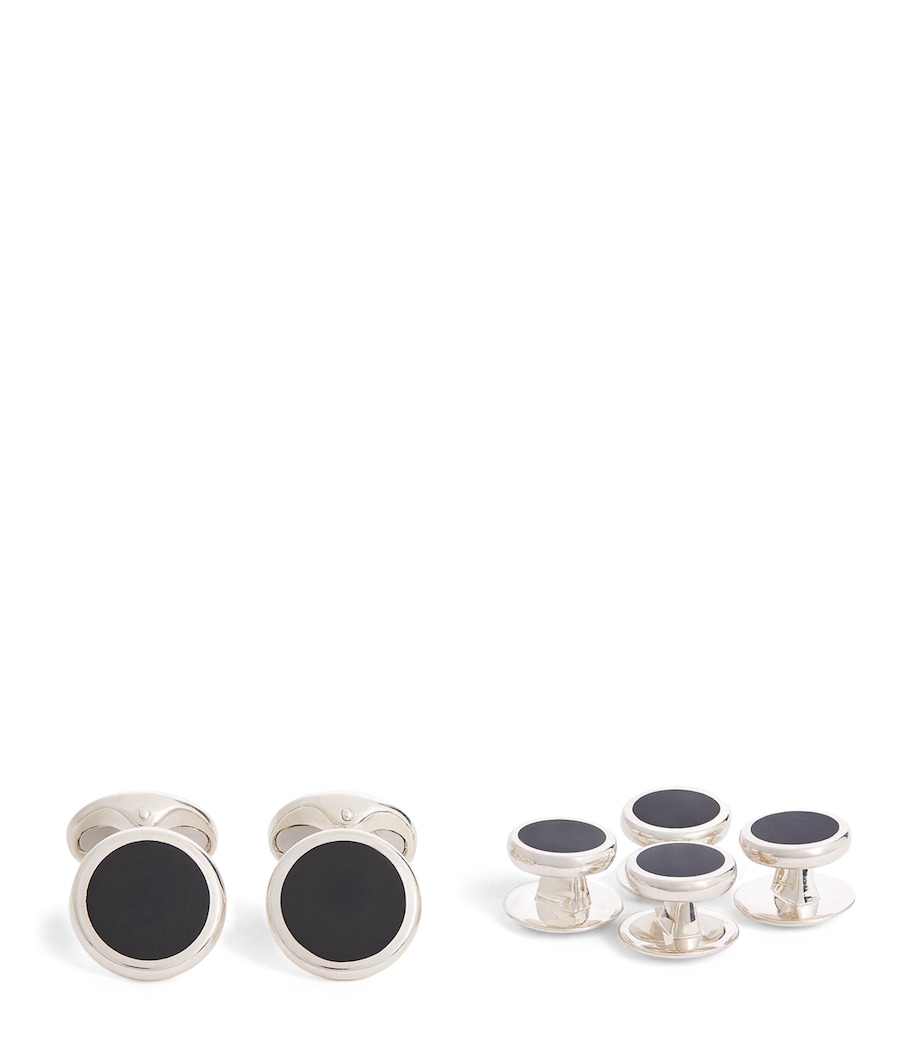 Sterling Silver and Onyx Round Cufflinks SILVER Image 1
