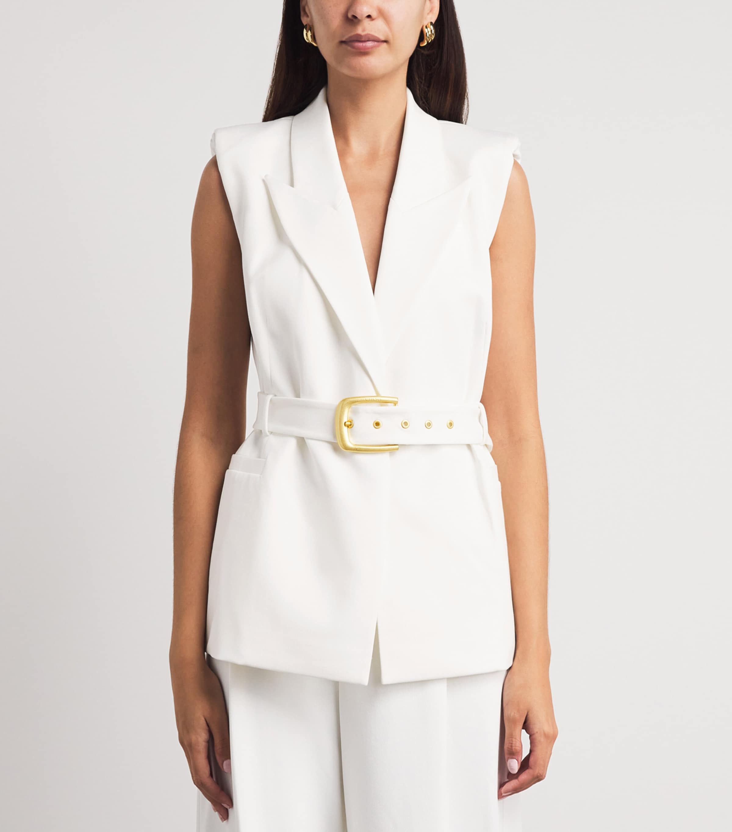 L'Agence Womens Belted Emerly Waistcoat Whit White Image 4