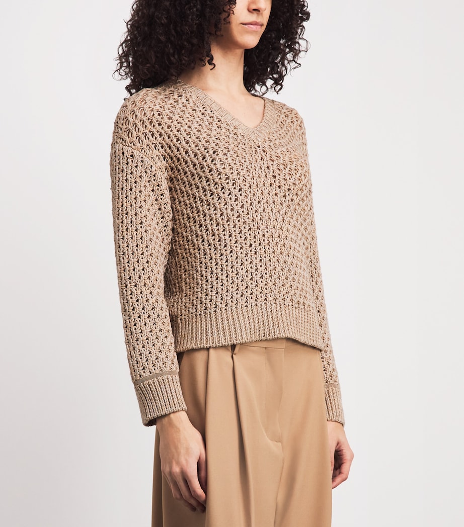 Fabiana Filippi Womens Cotton-Blend V-Neck Sweater Acero Image 4