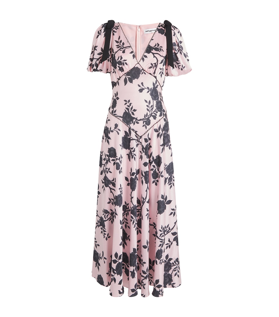 Satin Bow Floral Midi Dress