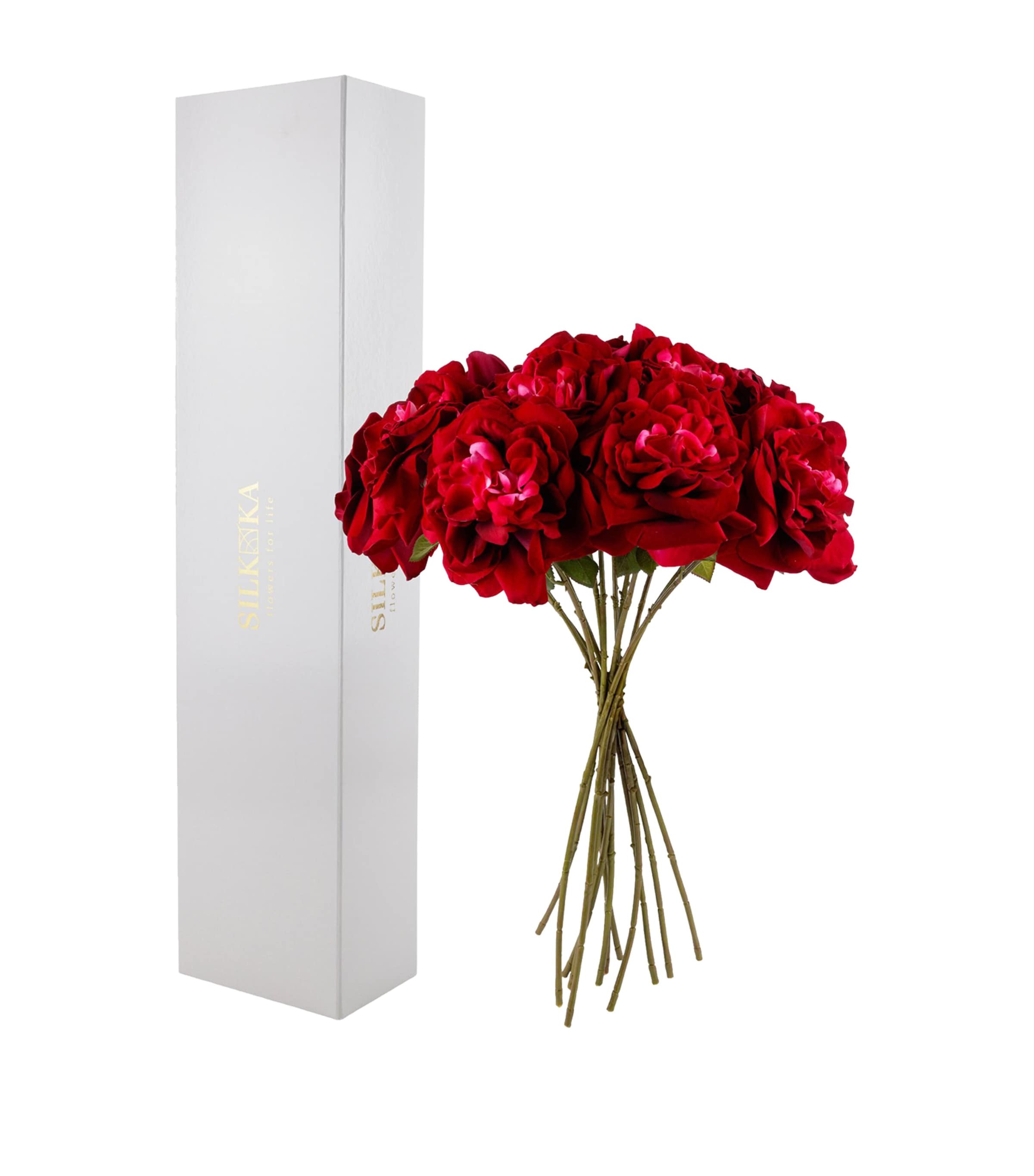 Silk-ka Artificial Rose Flower Bouquet Burgundy Image 1