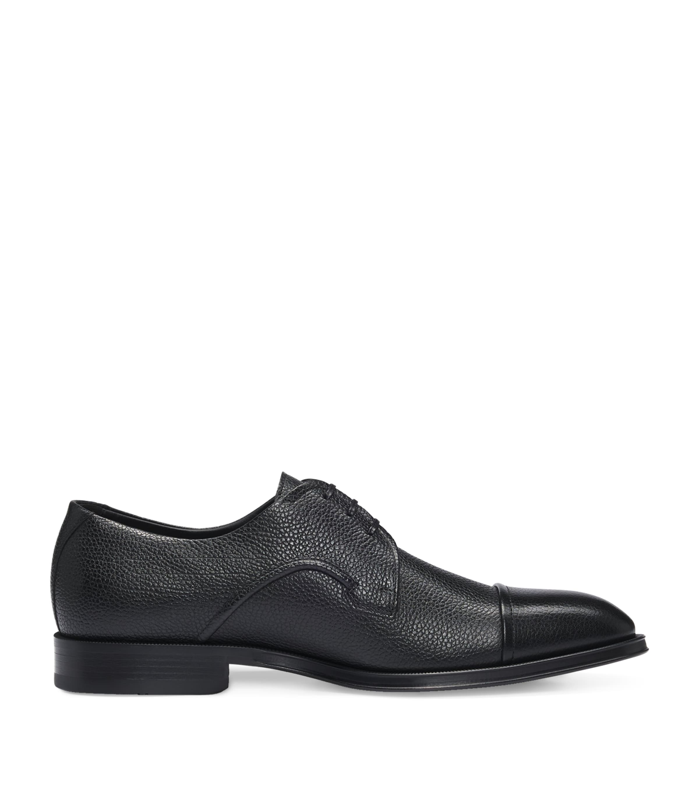 Shop Hugo Boss Grained Leather Derby Shoes In Black