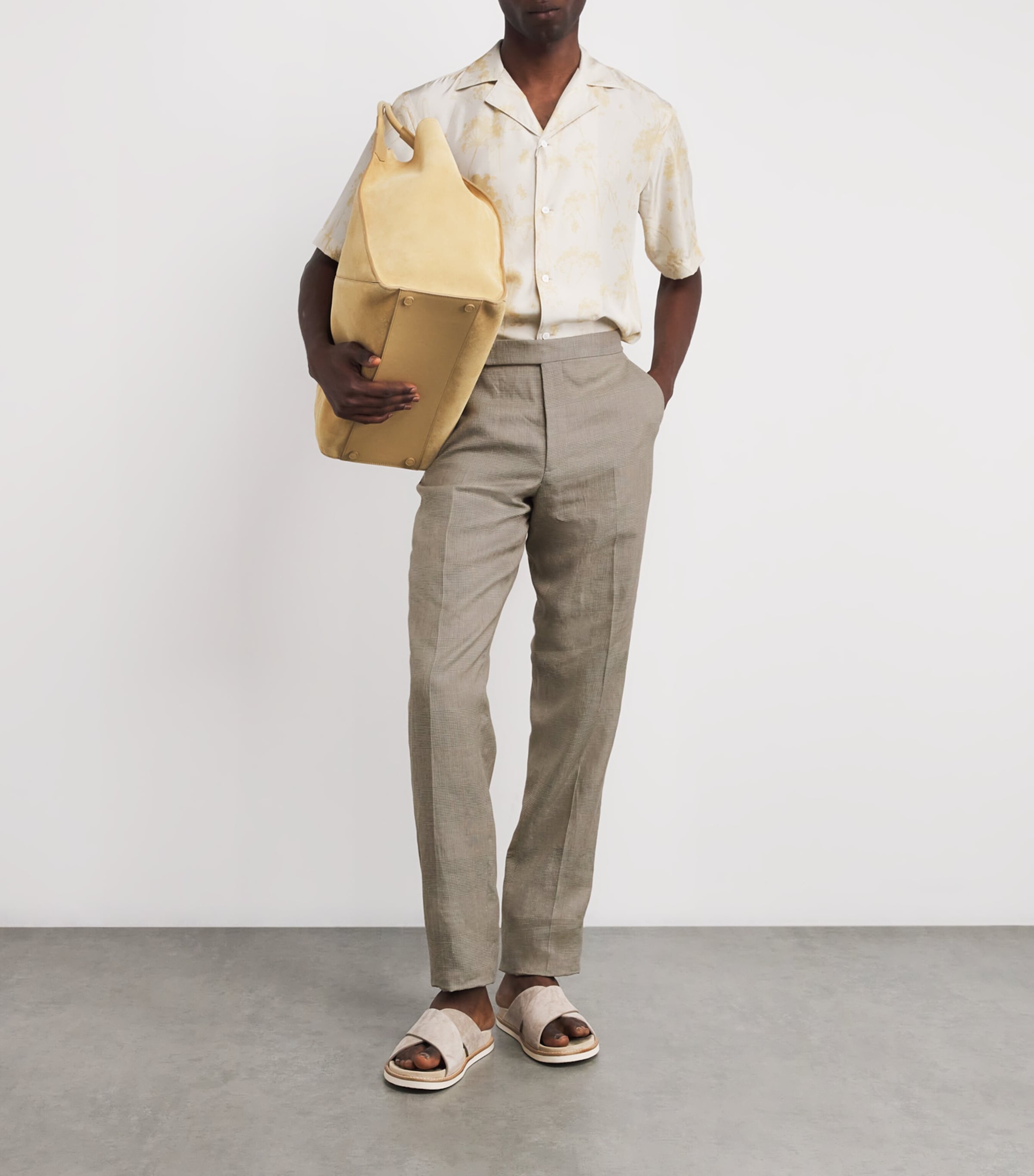 Ralph Lauren Purple Label Beige Linen-Silk Straight Trousers