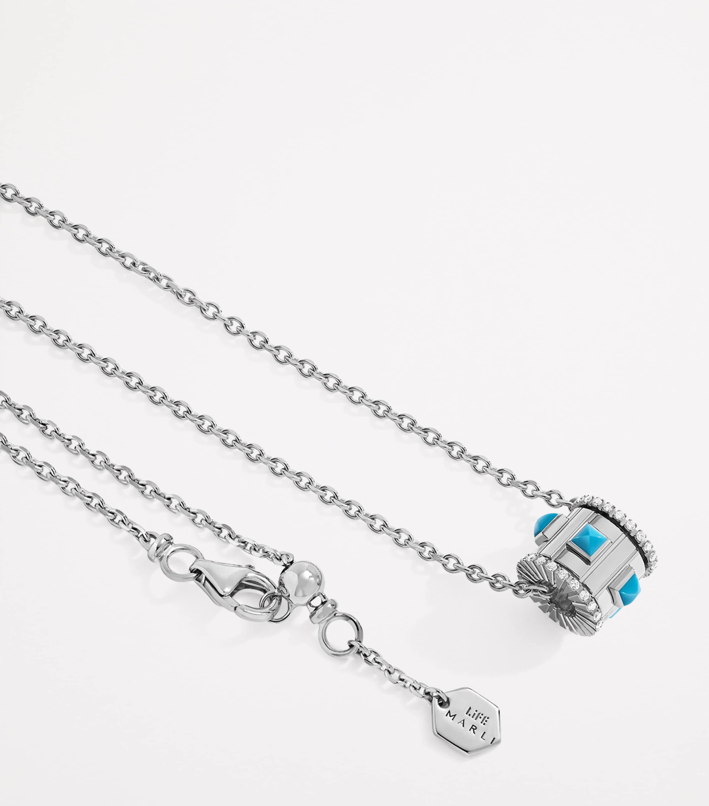 White Gold, Diamond and Turquoise LIFE Necklace WHITE GOLD Image 2