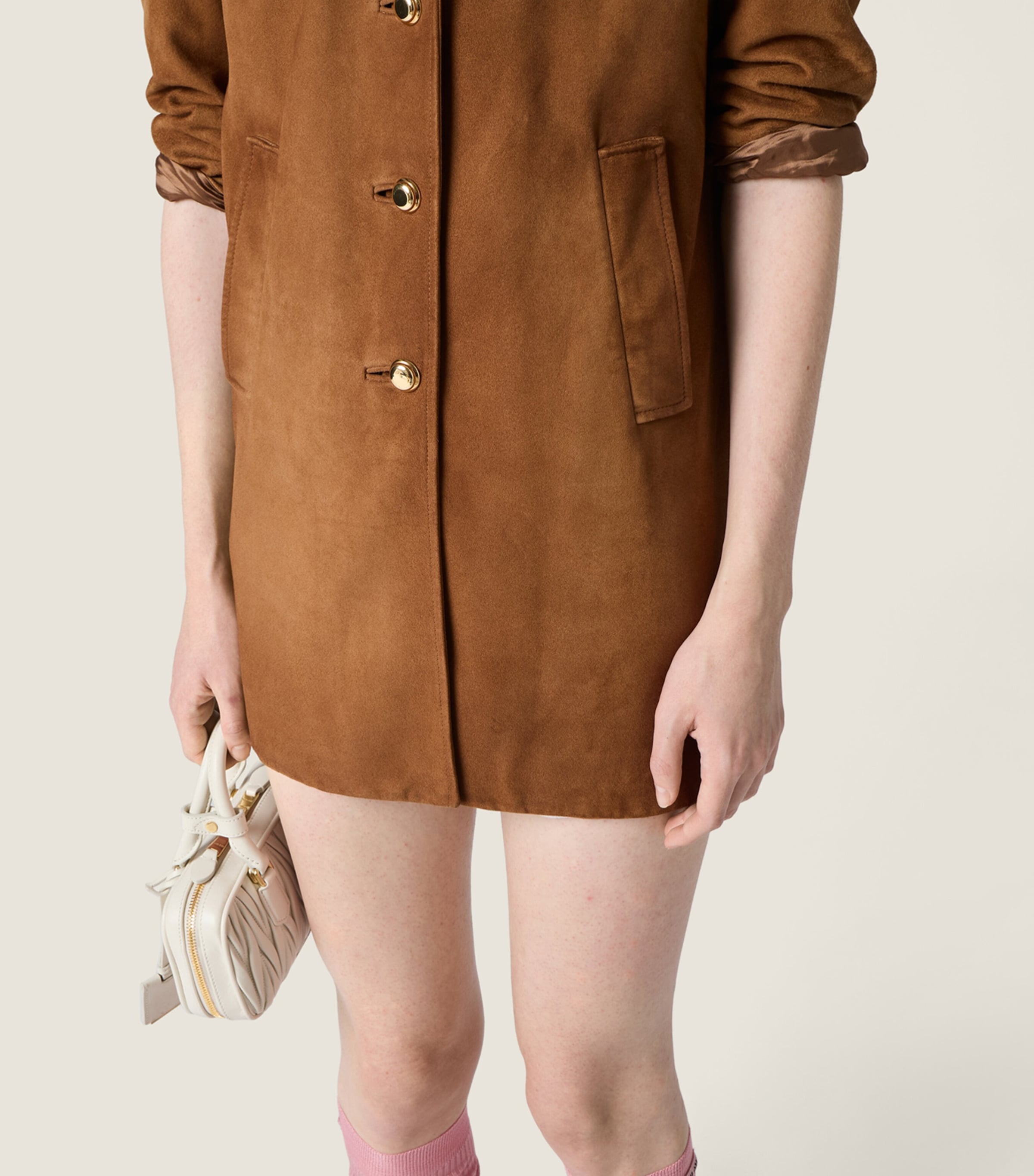 Miu Miu Womens Waxed Suede Coat Image 5