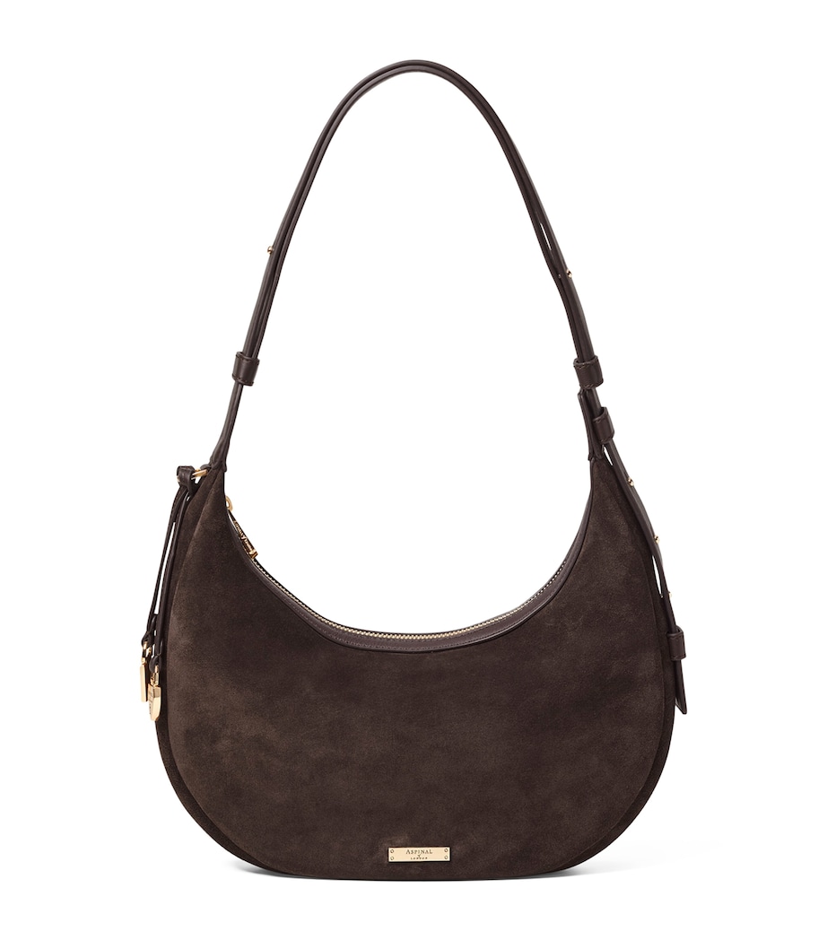 Small Suede Hudson Crescent Shoulder Bag CHOCOLATE Image 1