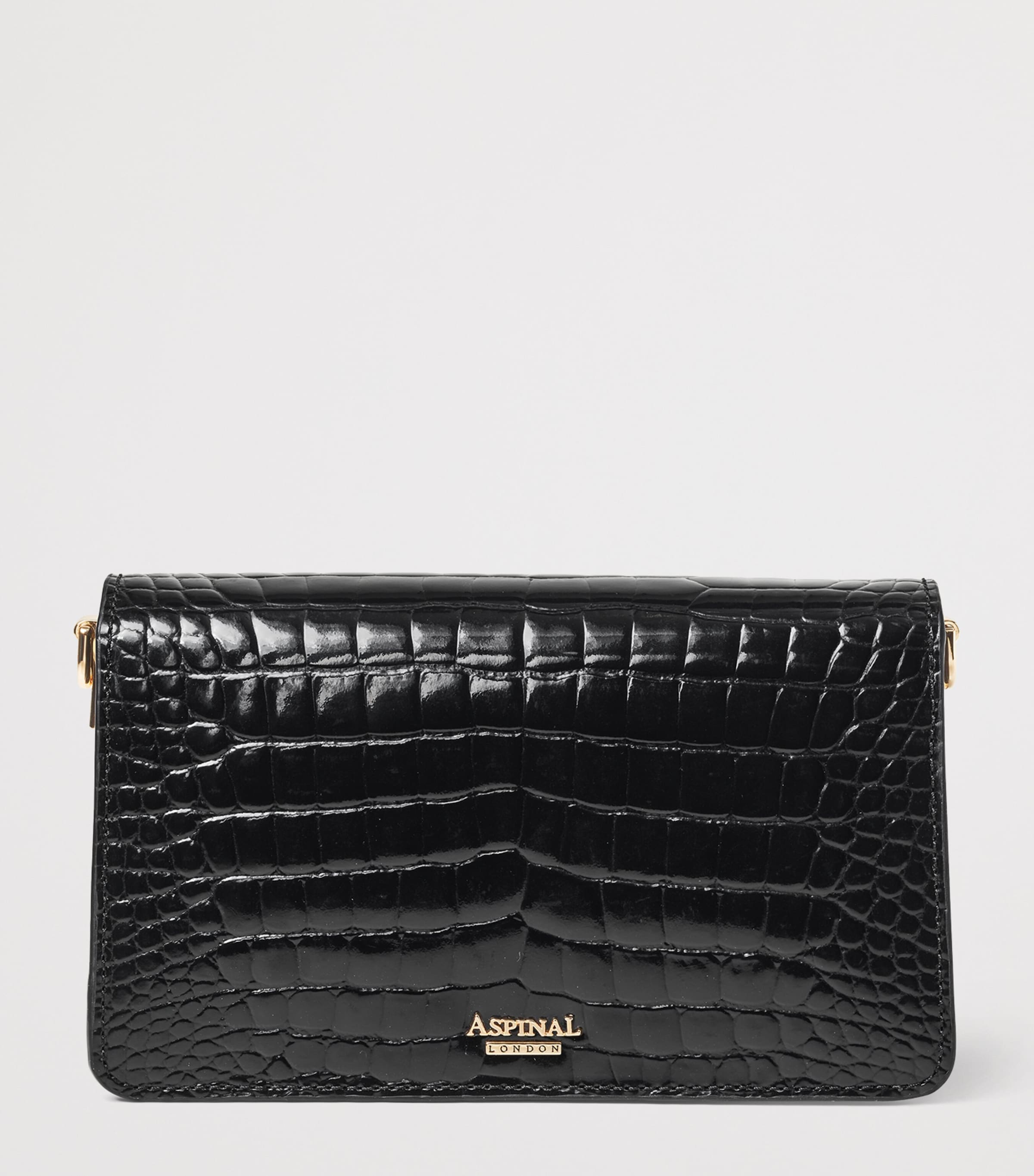 Leather Croc-Embossed Eliza Clutch Bag BLACK Image 3