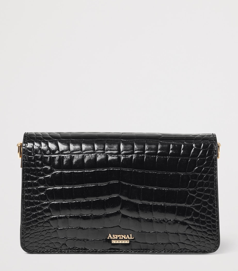 Leather Croc-Embossed Eliza Clutch Bag BLACK Image 3
