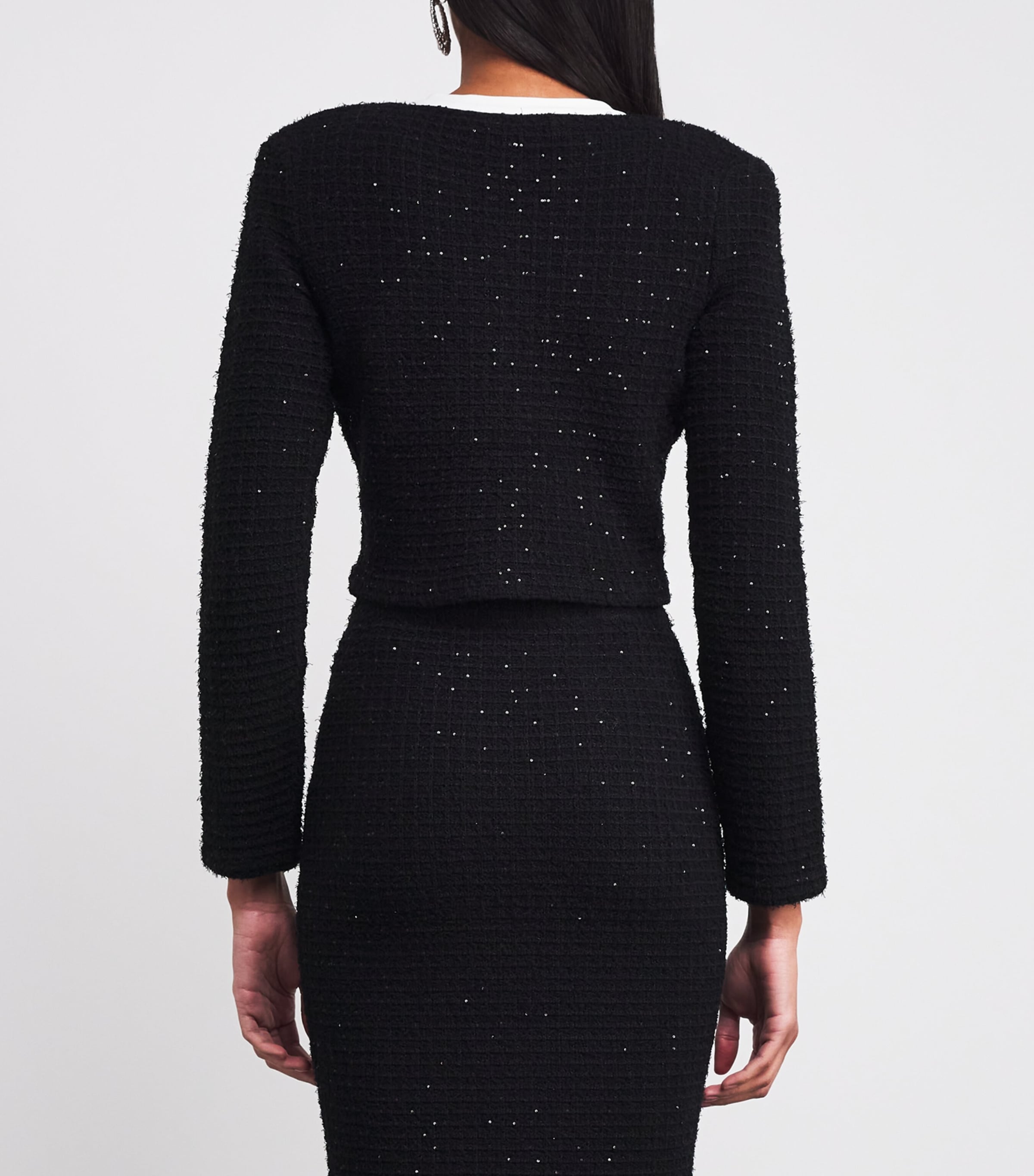 Textured-Knit Embellished Floral Jacket BLACK Image 4