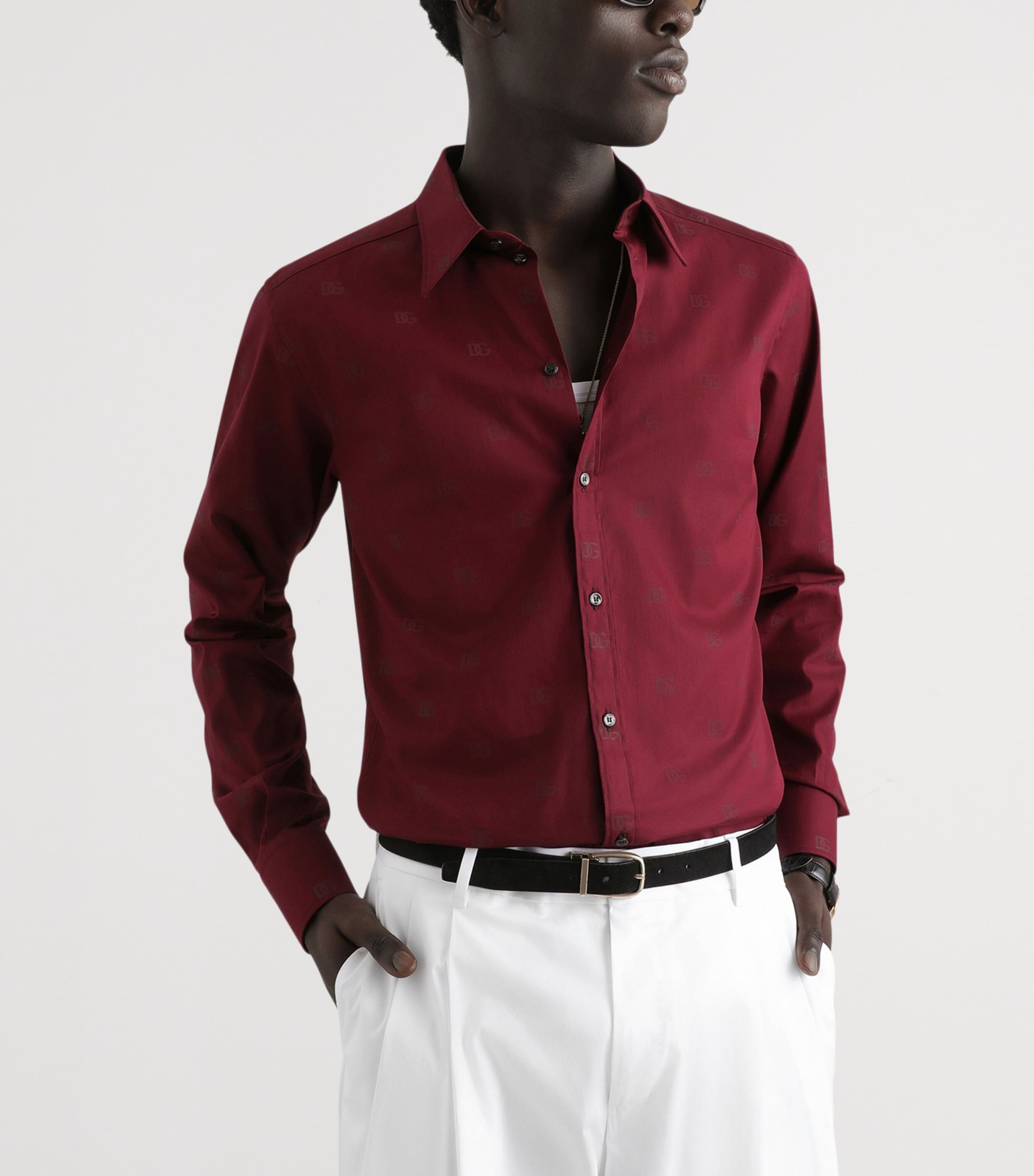 Dolce&Gabbana Mens Cotton Poplin Logo Print Martini Shirt Dg F.bordeaux Image 4