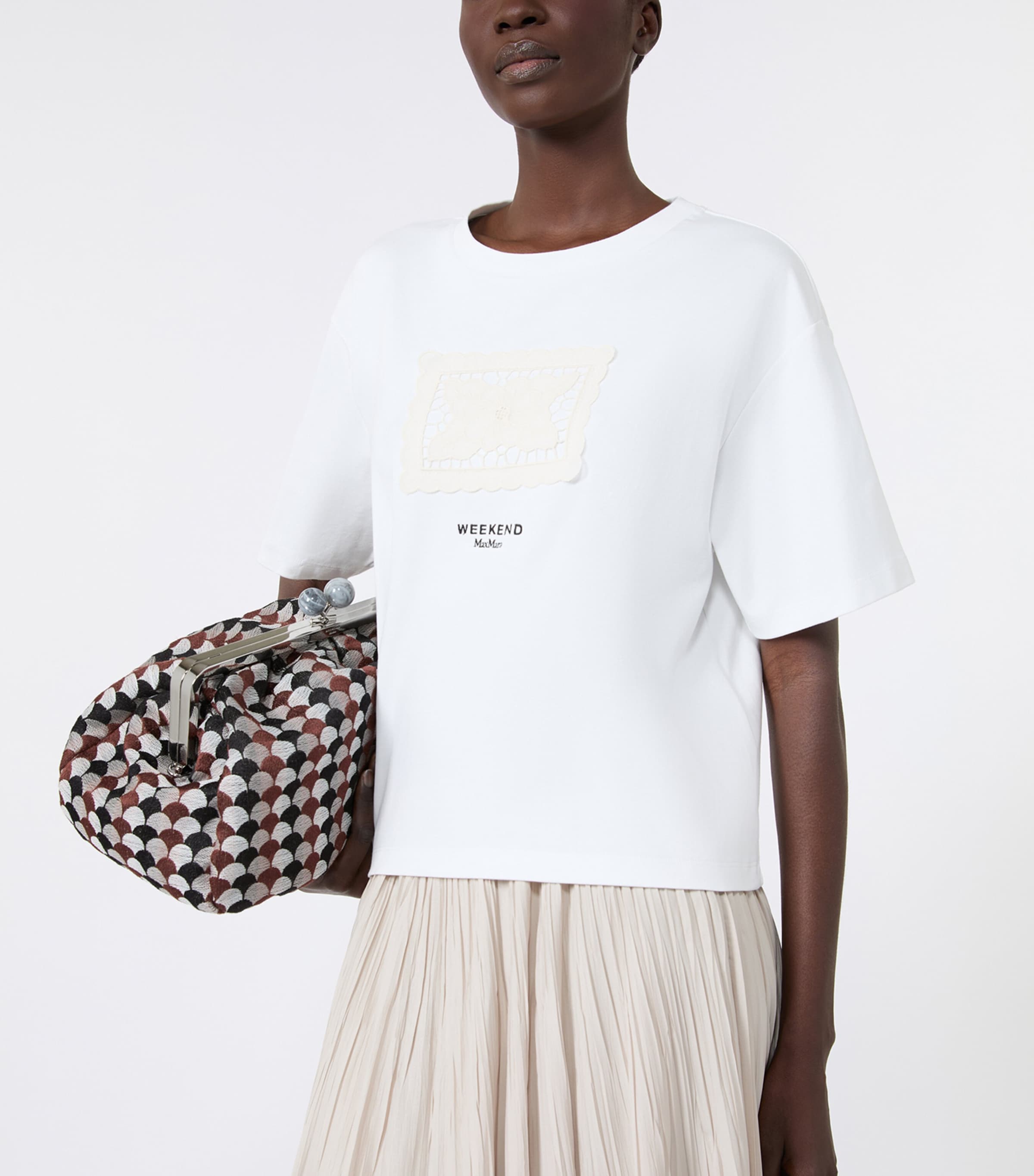 Weekend Max Mara Womens Cotton Lace Appliqué  T-Shirt White Image 4