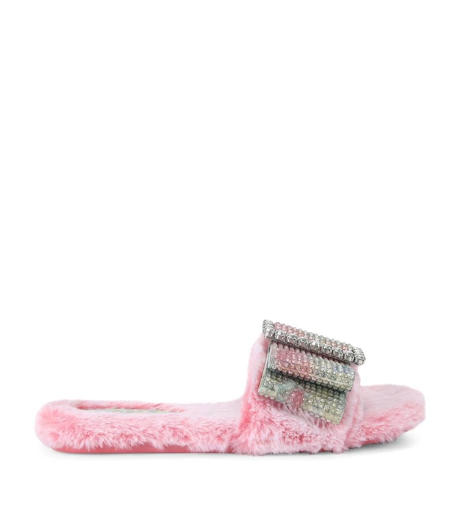 Faux Fur Bow Sandals PALE PINK Image 1