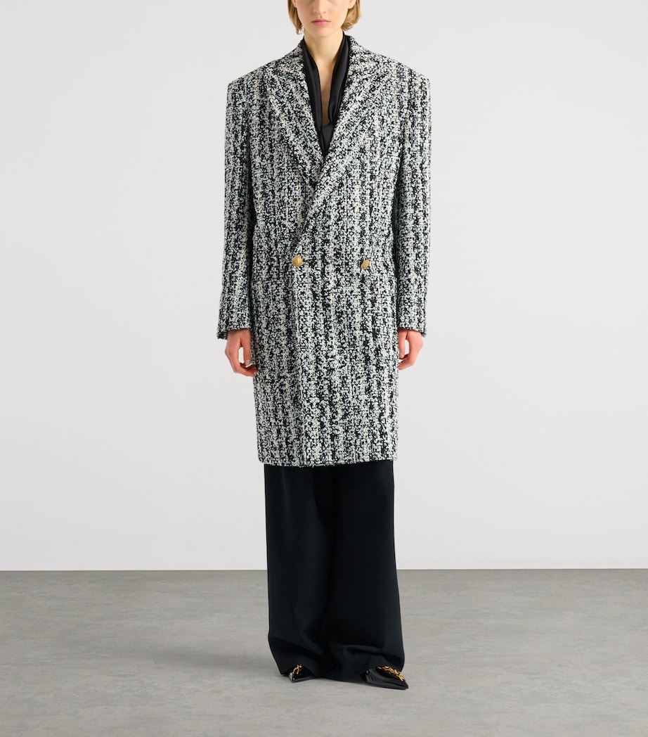 Balmain Womens Tweed Overcoat Eab Noir/blanc Image 4