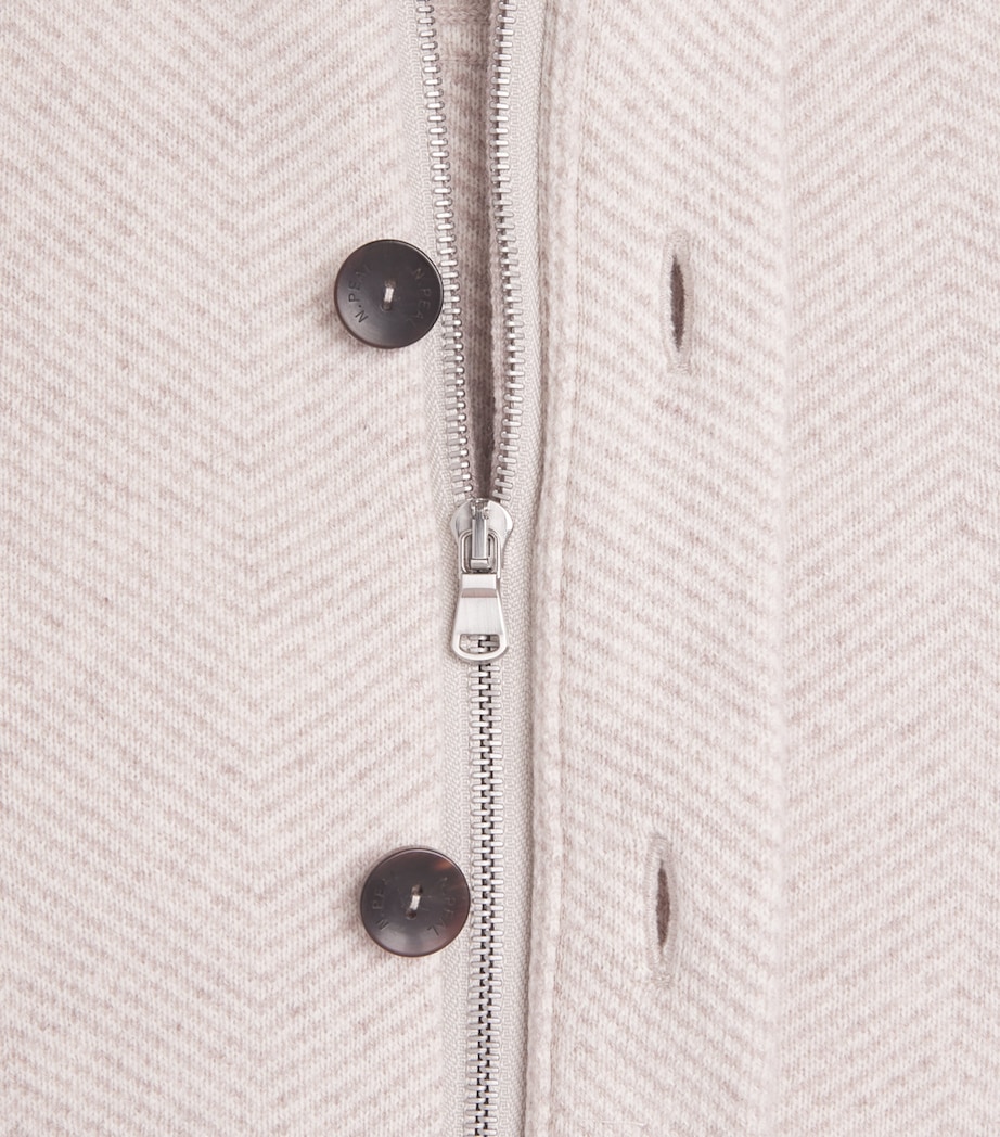 N.Peal Mens Cashmere Herringbone Jacket Sand New Ivory Image 6