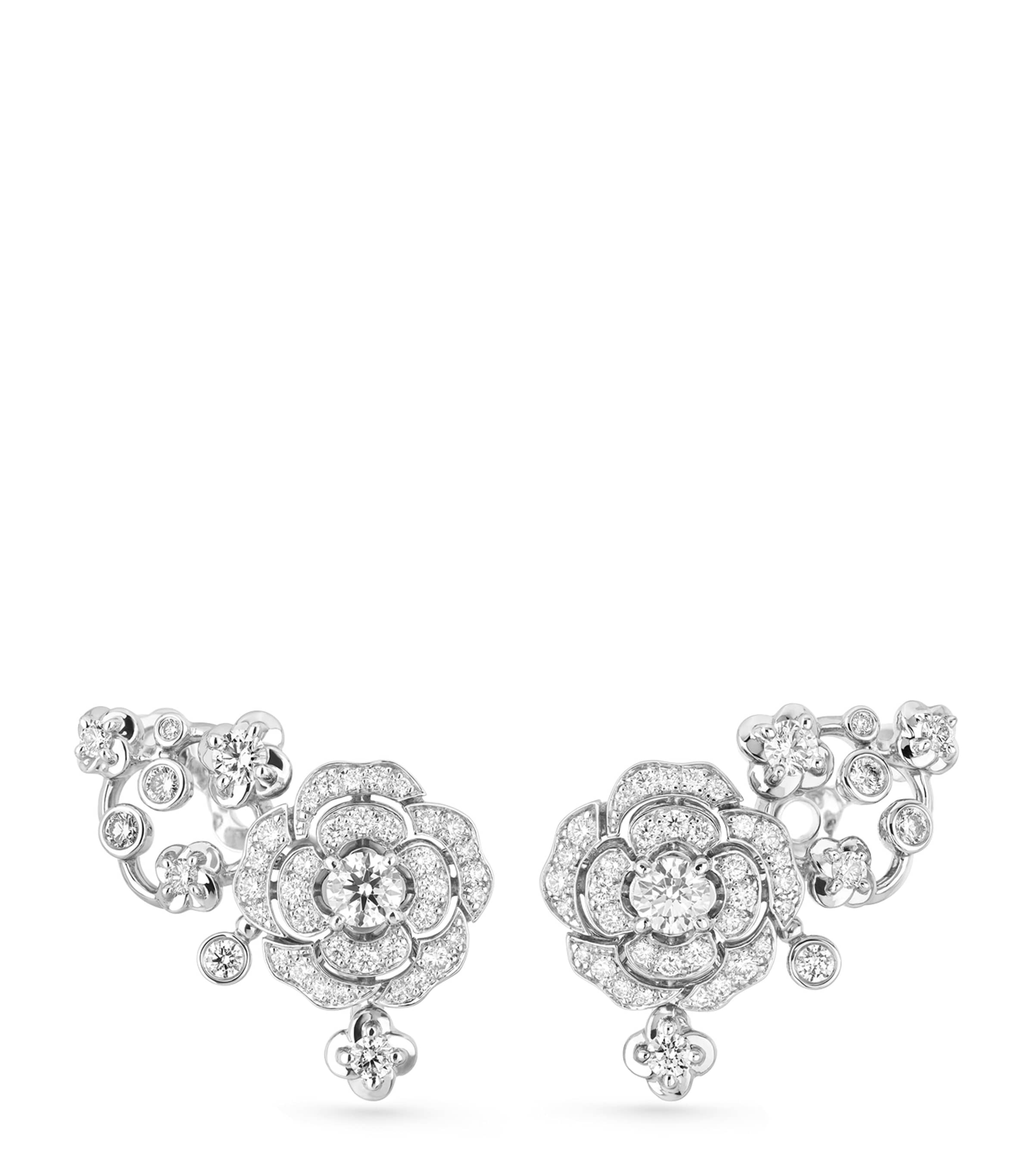 White Gold and Diamond Bouton de Camélia Crawling Earrings WHITE Image 1