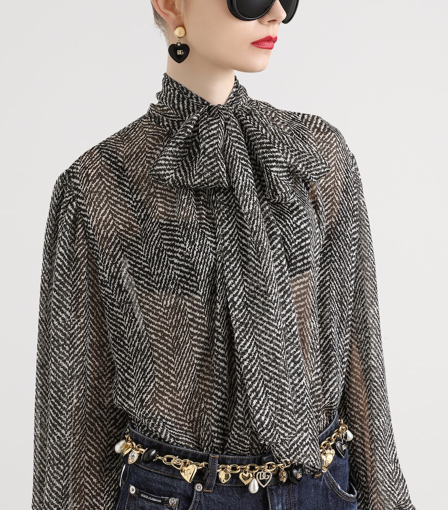 Silk Chevron Tie-Neck Blouse CHEVRON Image 2