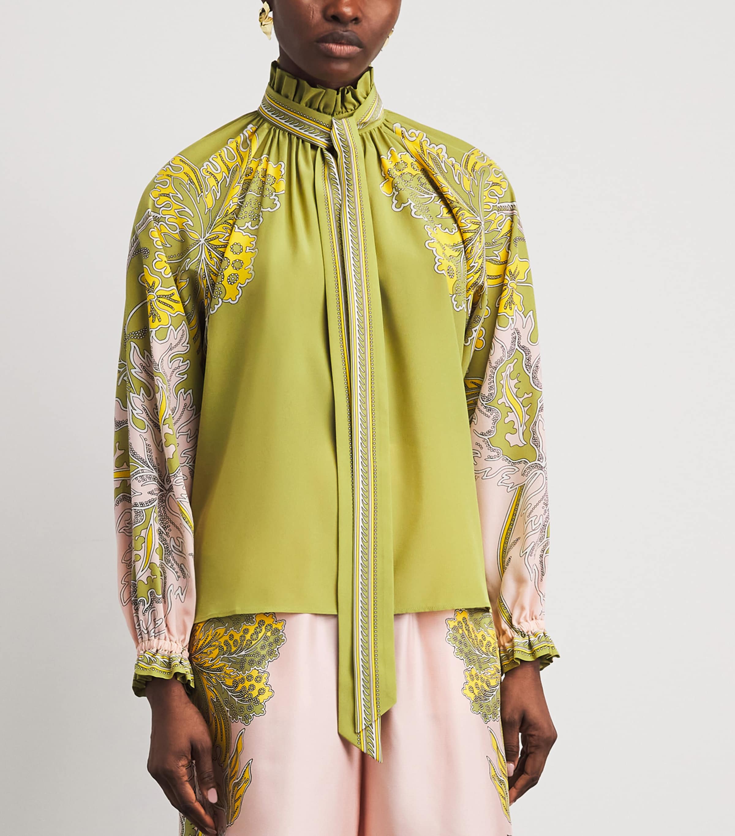 La Doublej Womens Silk Printed Blouse with Scarf Swathe Placée Image 3