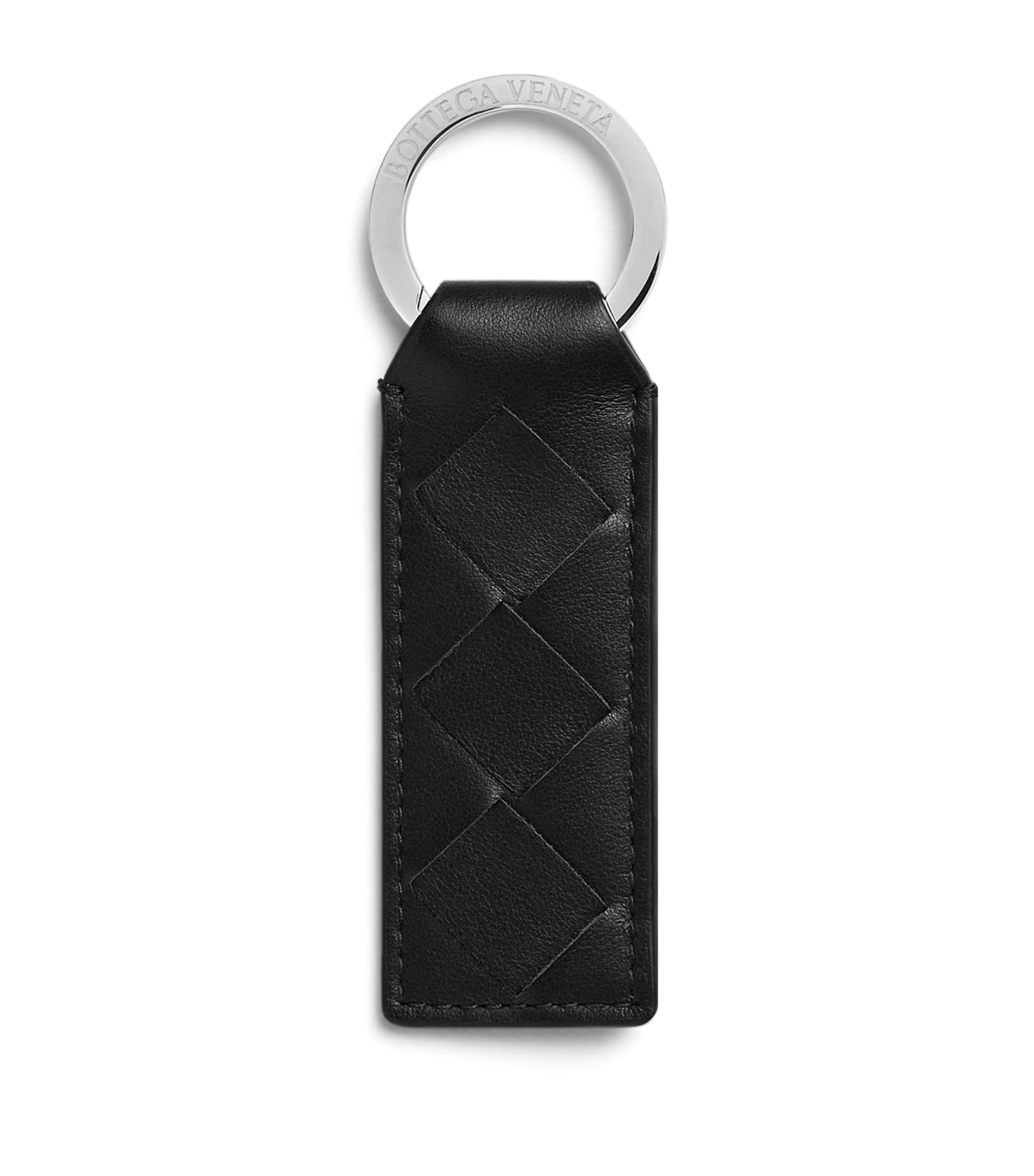 Bottega Veneta Leather Tab Keyring In Grey