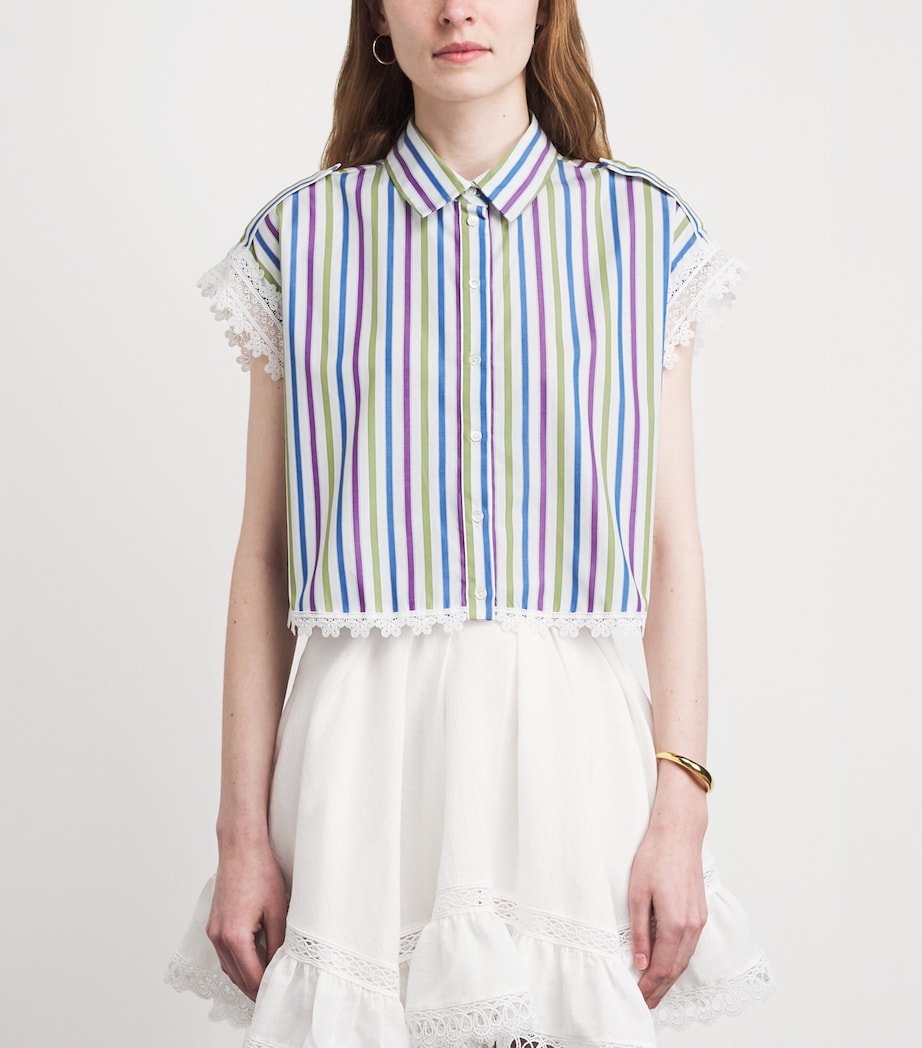Claudie Pierlot Womens Lace-Trim Stripe Shirt Multicolored Image 4