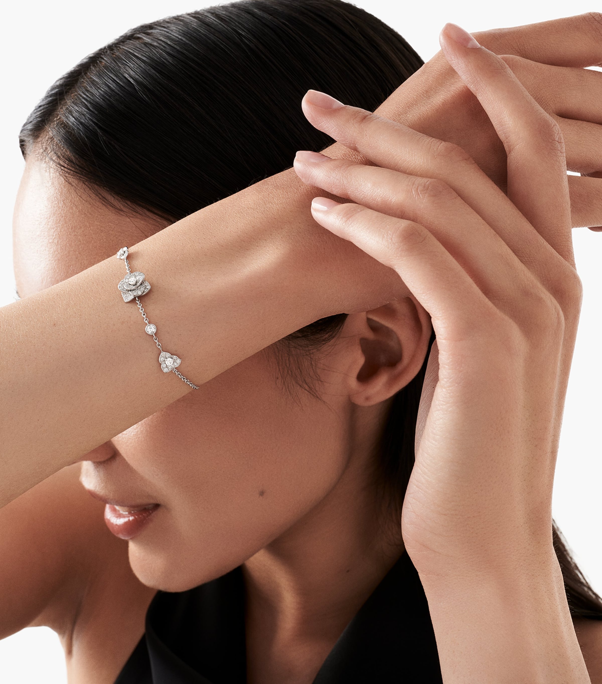 White Gold and Diamond Rose Bracelet WHITE GOLD Image 2