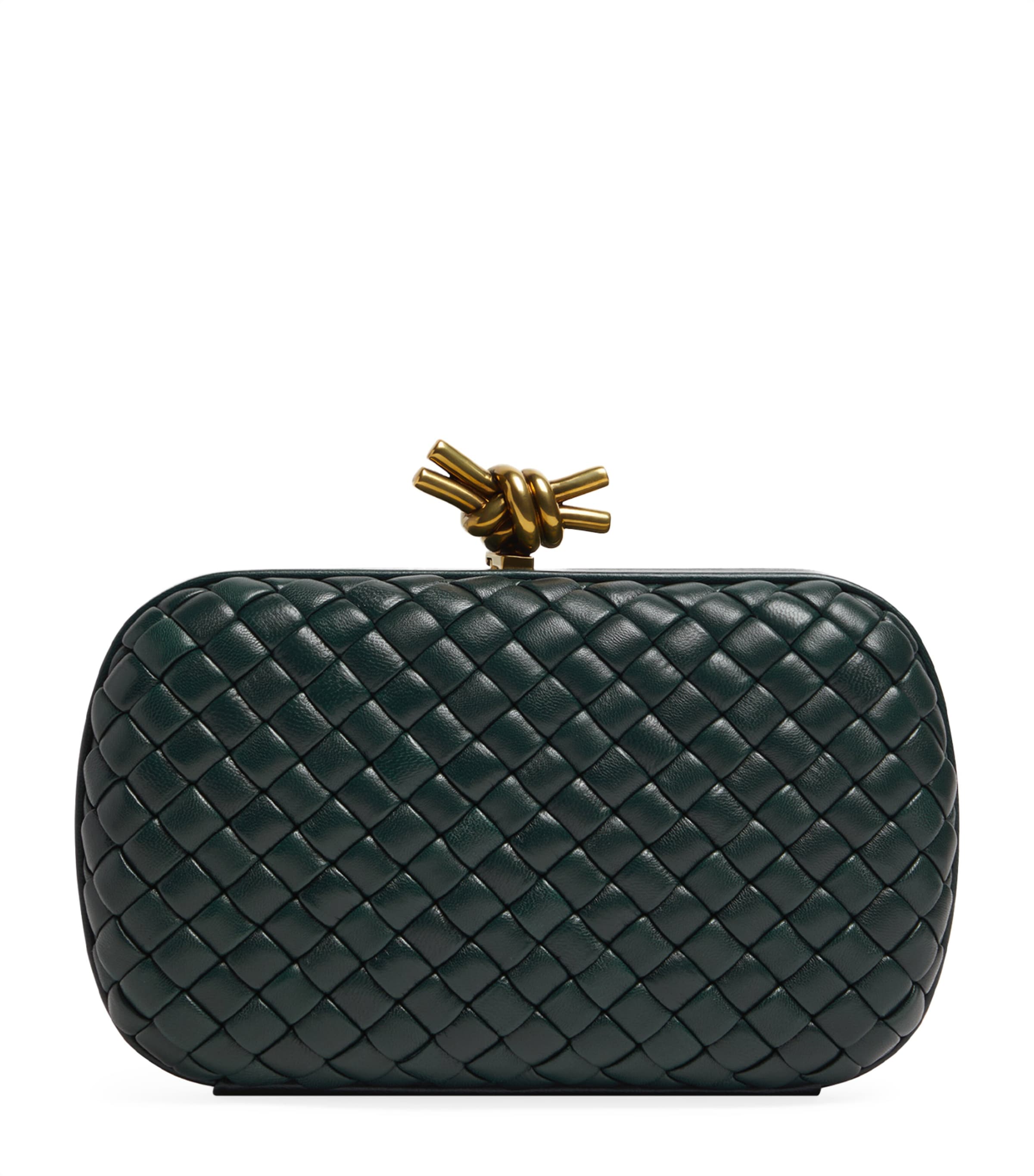 Bottega Veneta Leather Knot Minaudiere Clutch Bag In Green