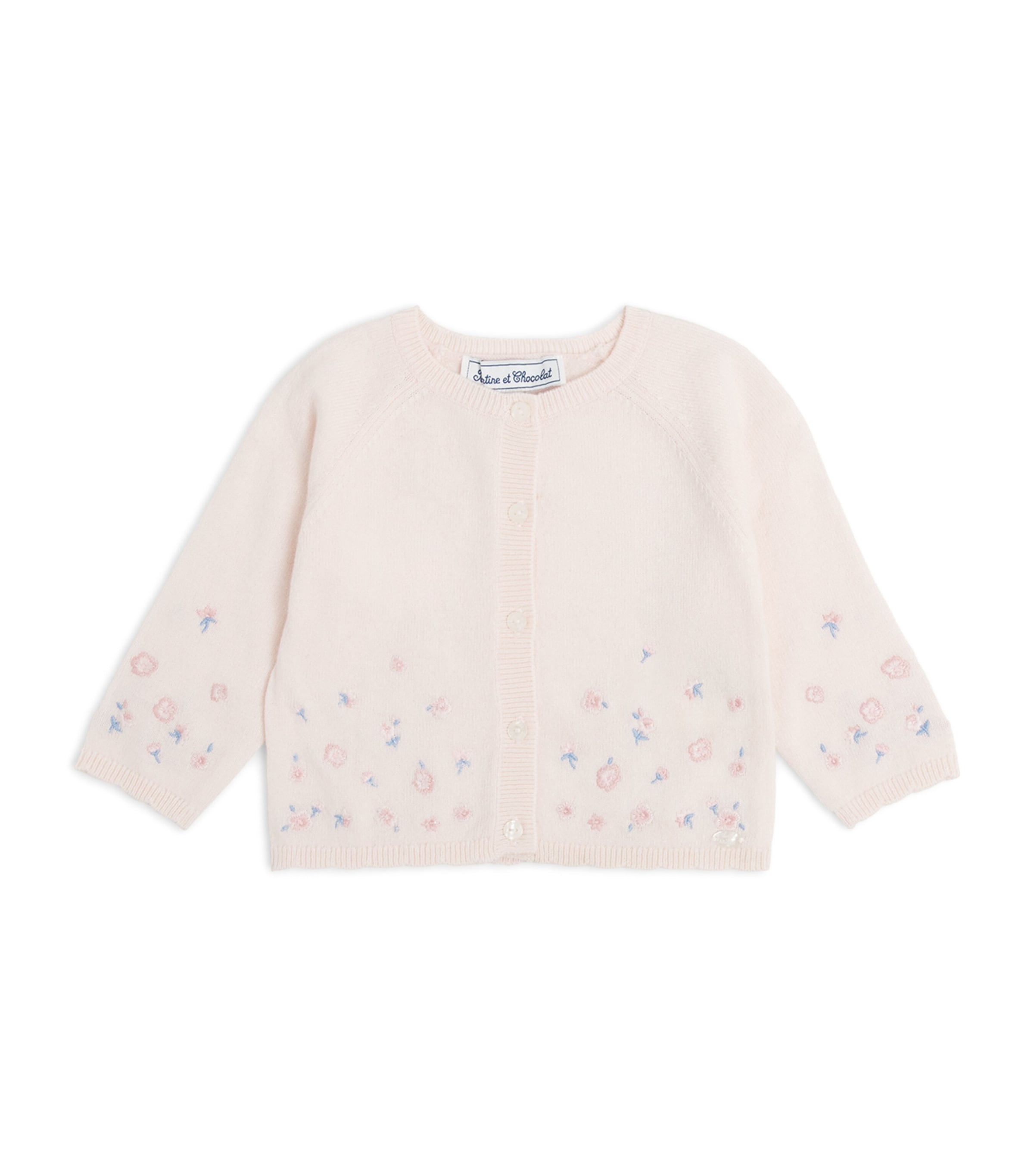 Tartine Et Chocolat Wool-blend Floral-embroidered Cardigan In White