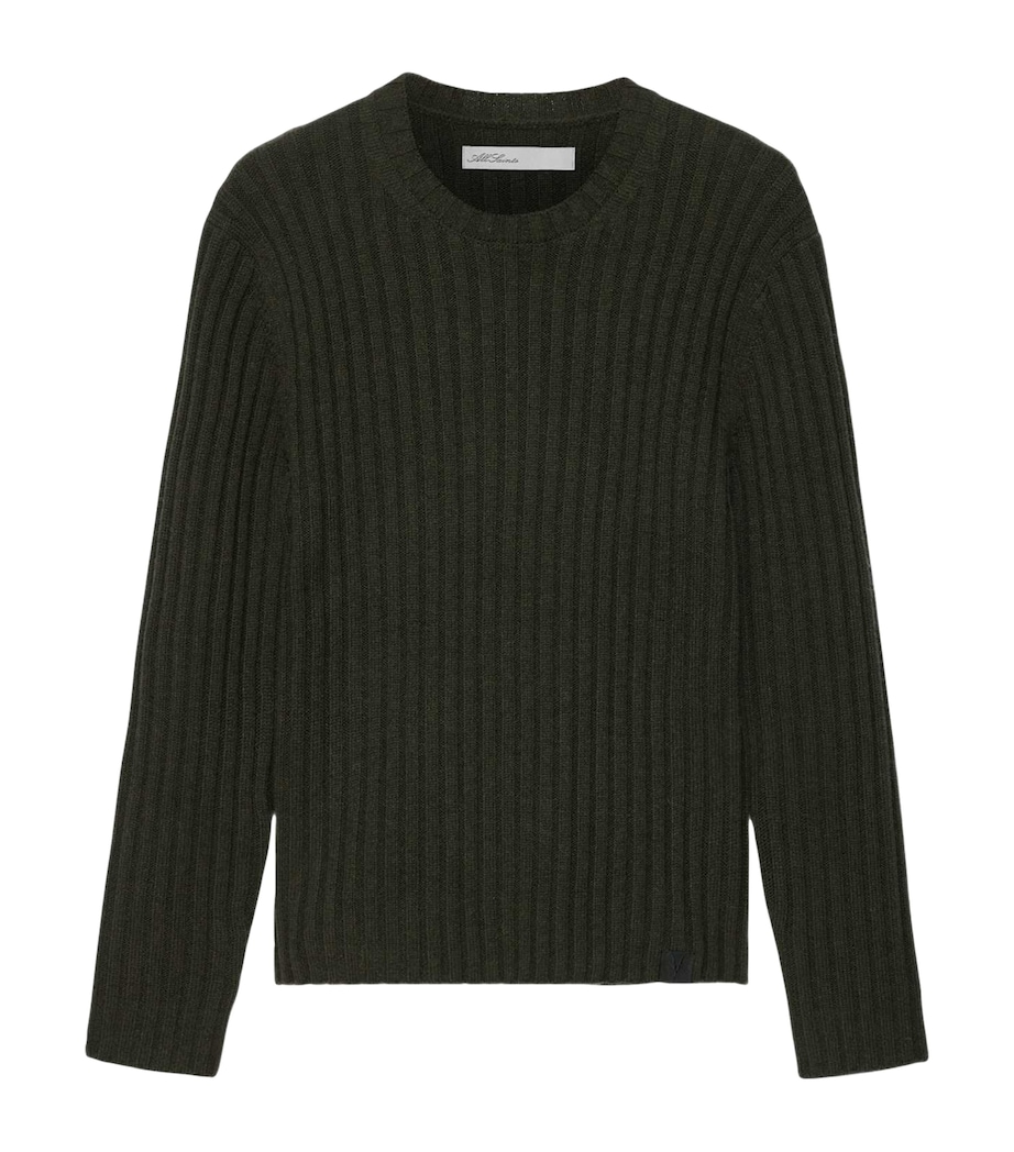 AllSaints Mens Merino Wool-Blend Liev Sweater Dark Khaki Green Image 1