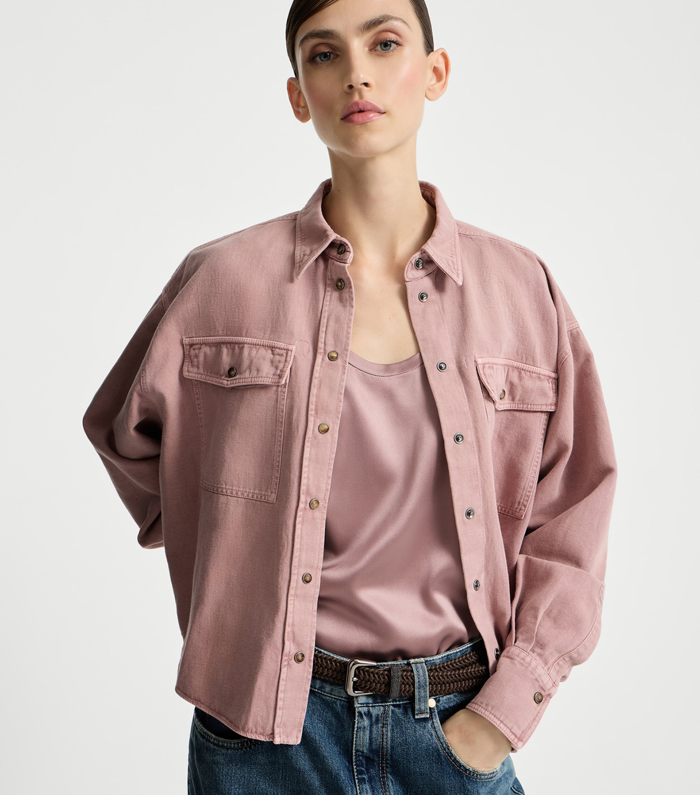 Brunello Cucinelli Womens Cotton-Linen Garment-Dyed Shirt Image 4