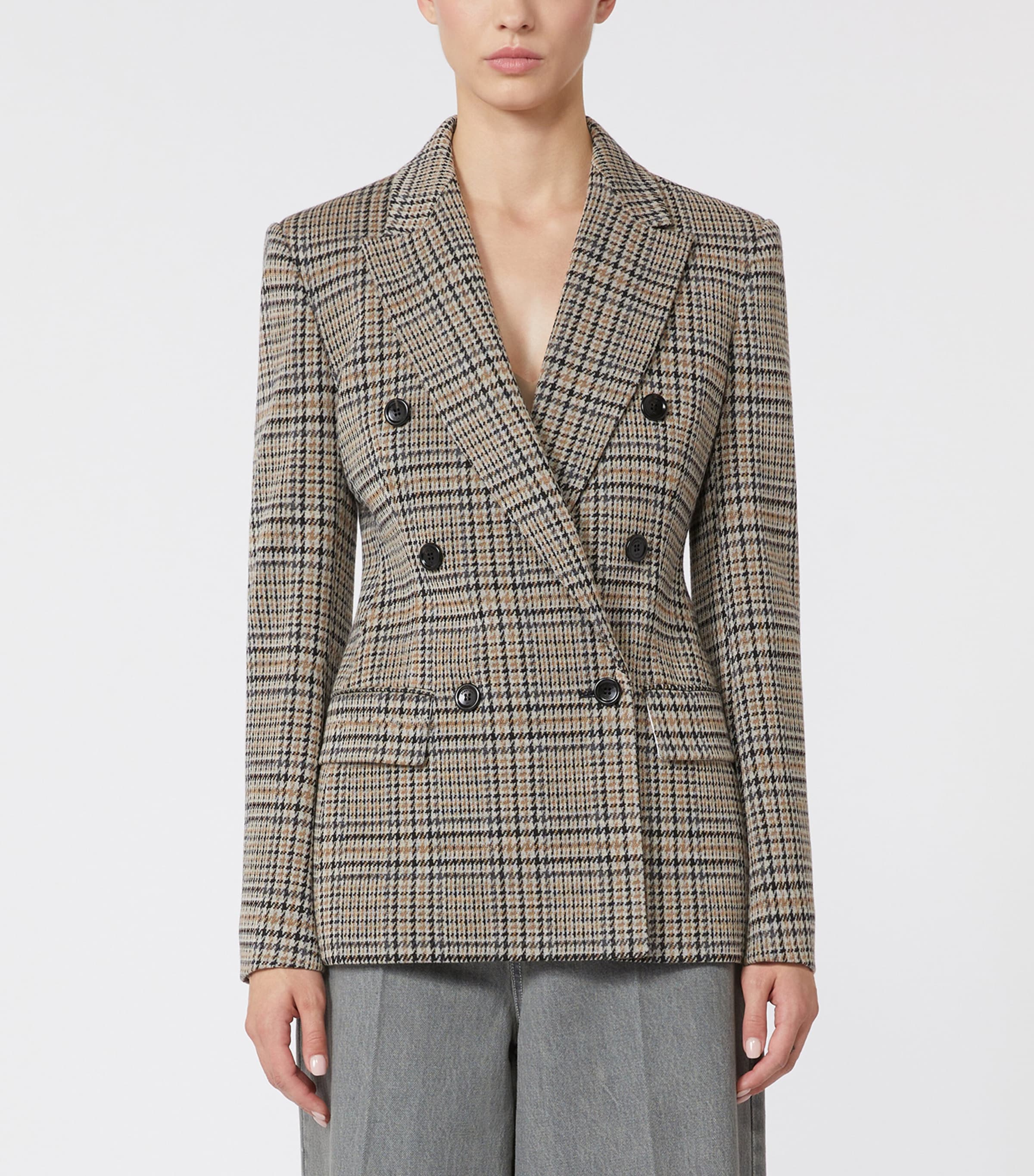 Wool-Cotton Check Blazer BLACK GREY Image 3