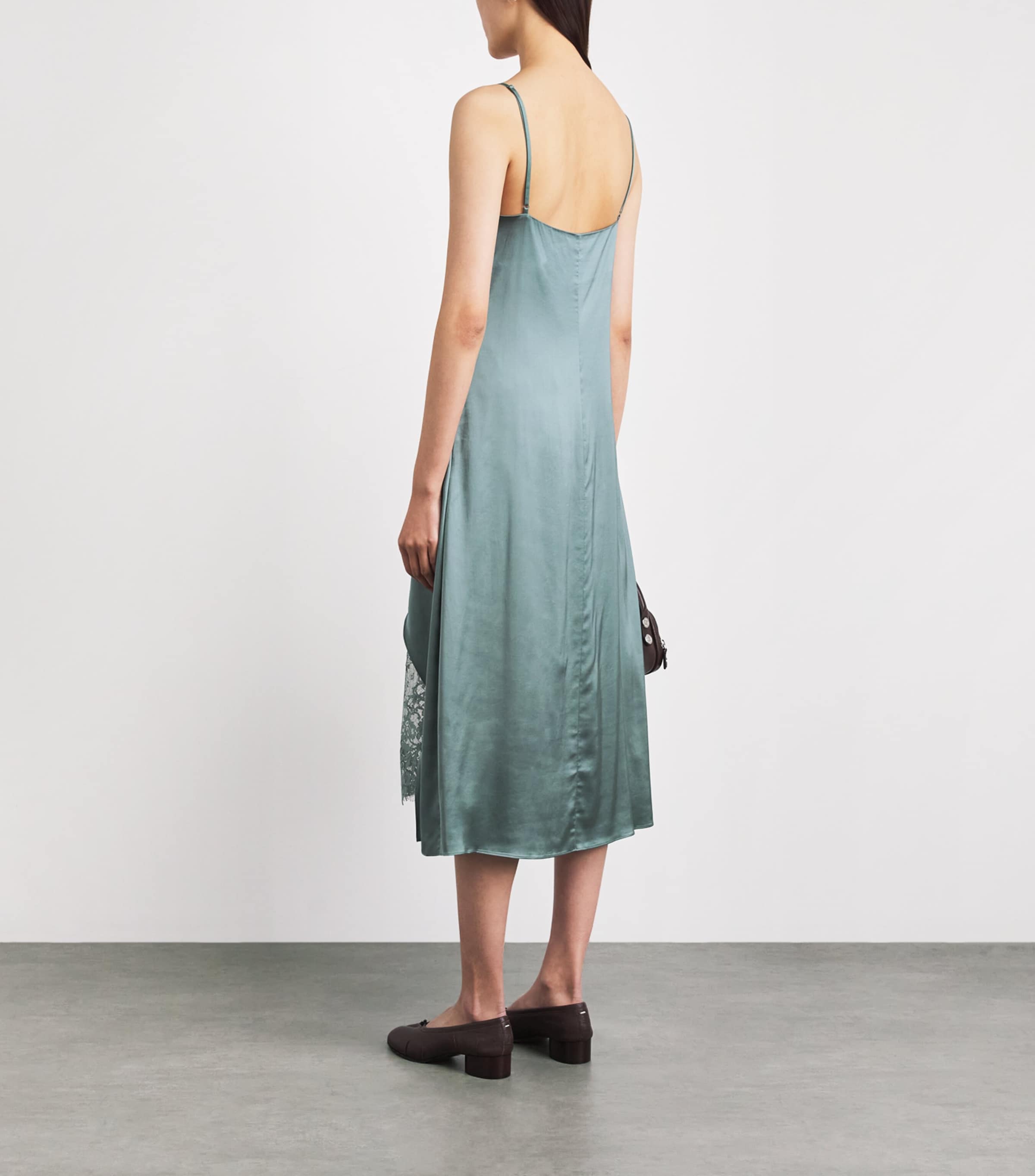 Acne Studios Womens Satin Lace-Trim Midi Dress Abc Sage Green Image 5