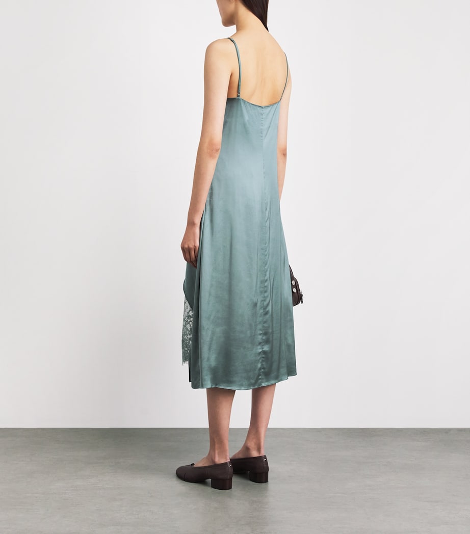 Acne Studios Womens Satin Lace-Trim Midi Dress Abc Sage Green Image 5