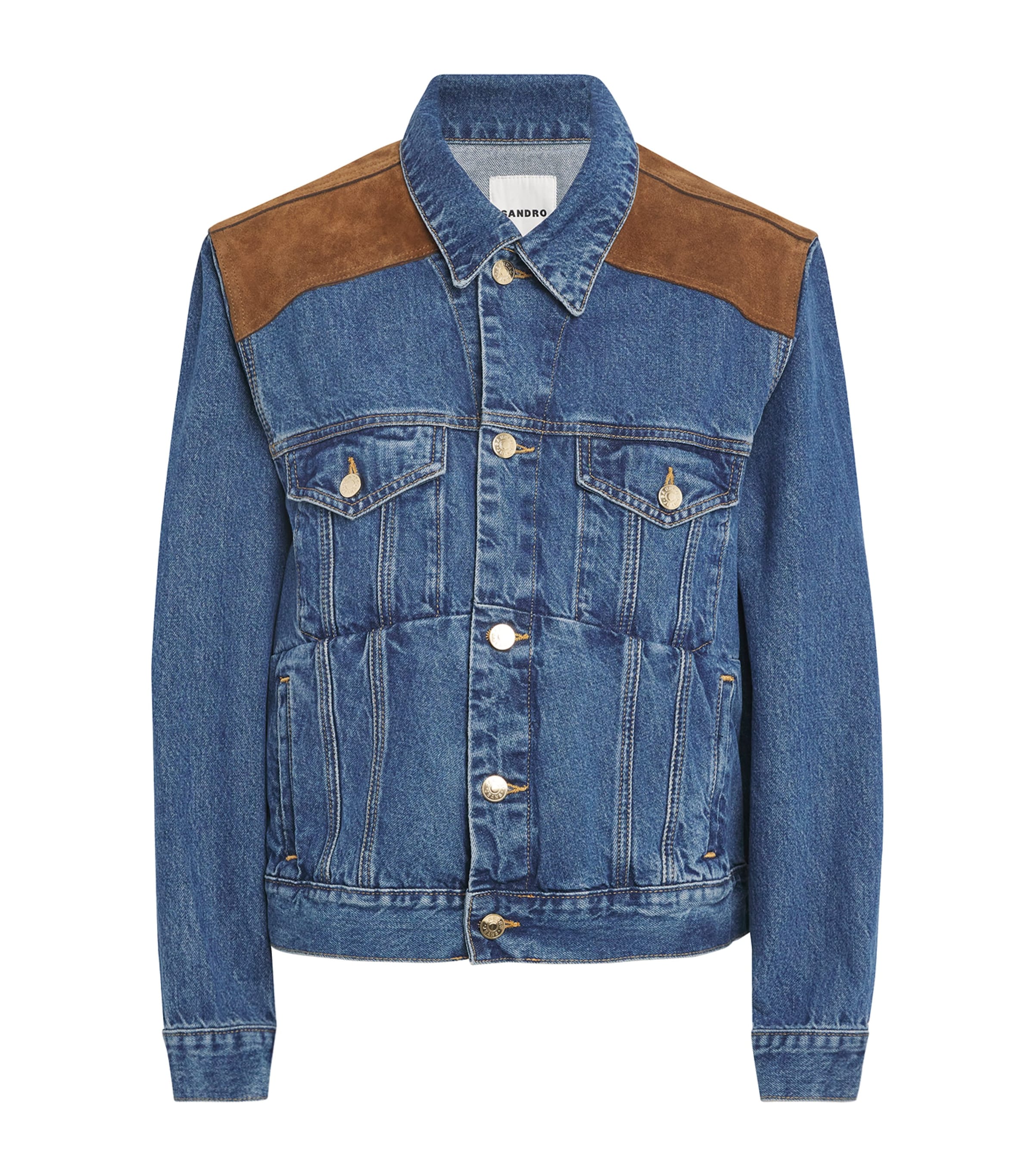 Sandro Paris Womens Suede-Trim Denim Jacket Light Bu Jean Image 1