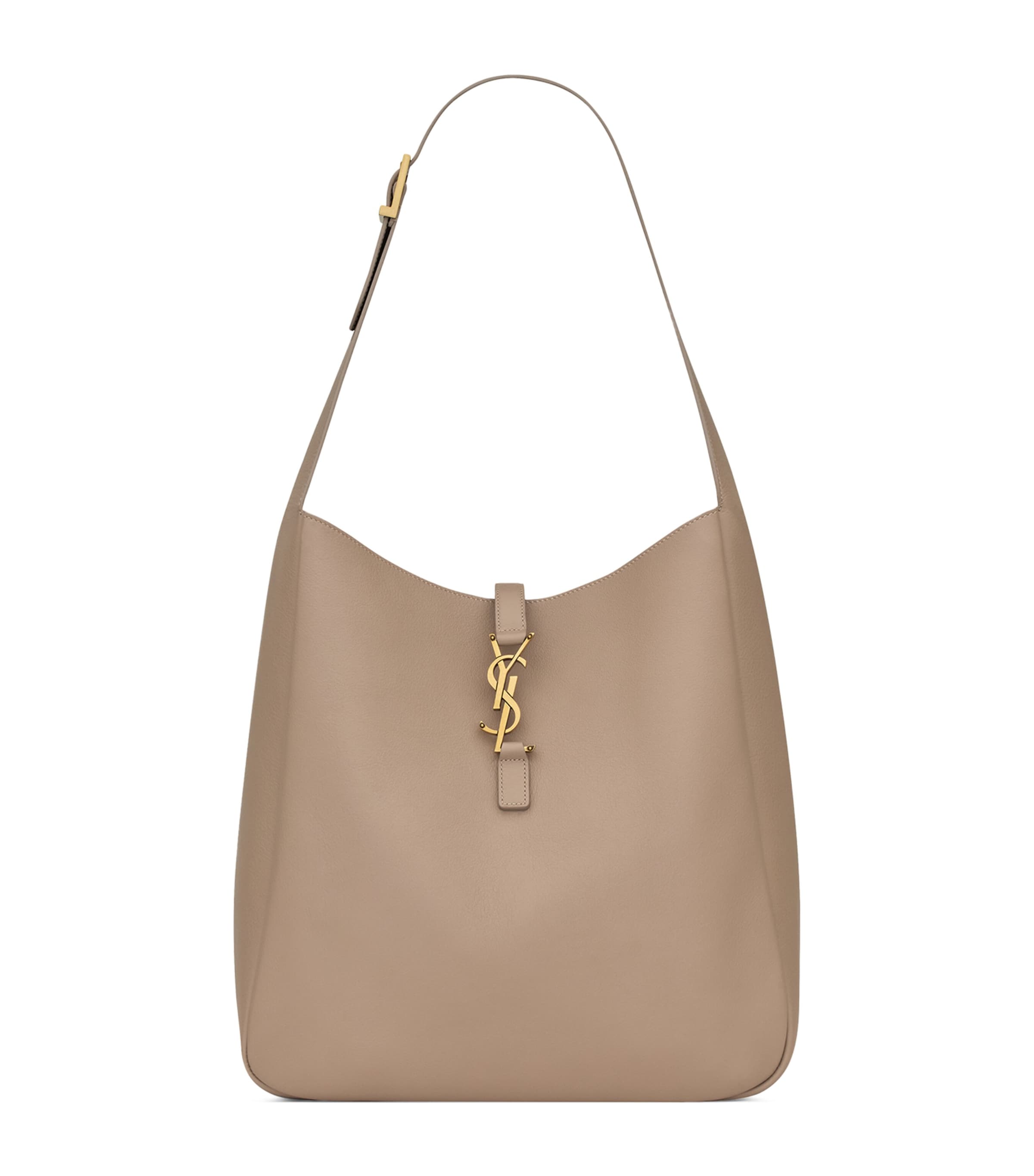 Saint Laurent Le 5a7 Large Ysl Shoulder Hobo Bag In Smooth Leather In Grey