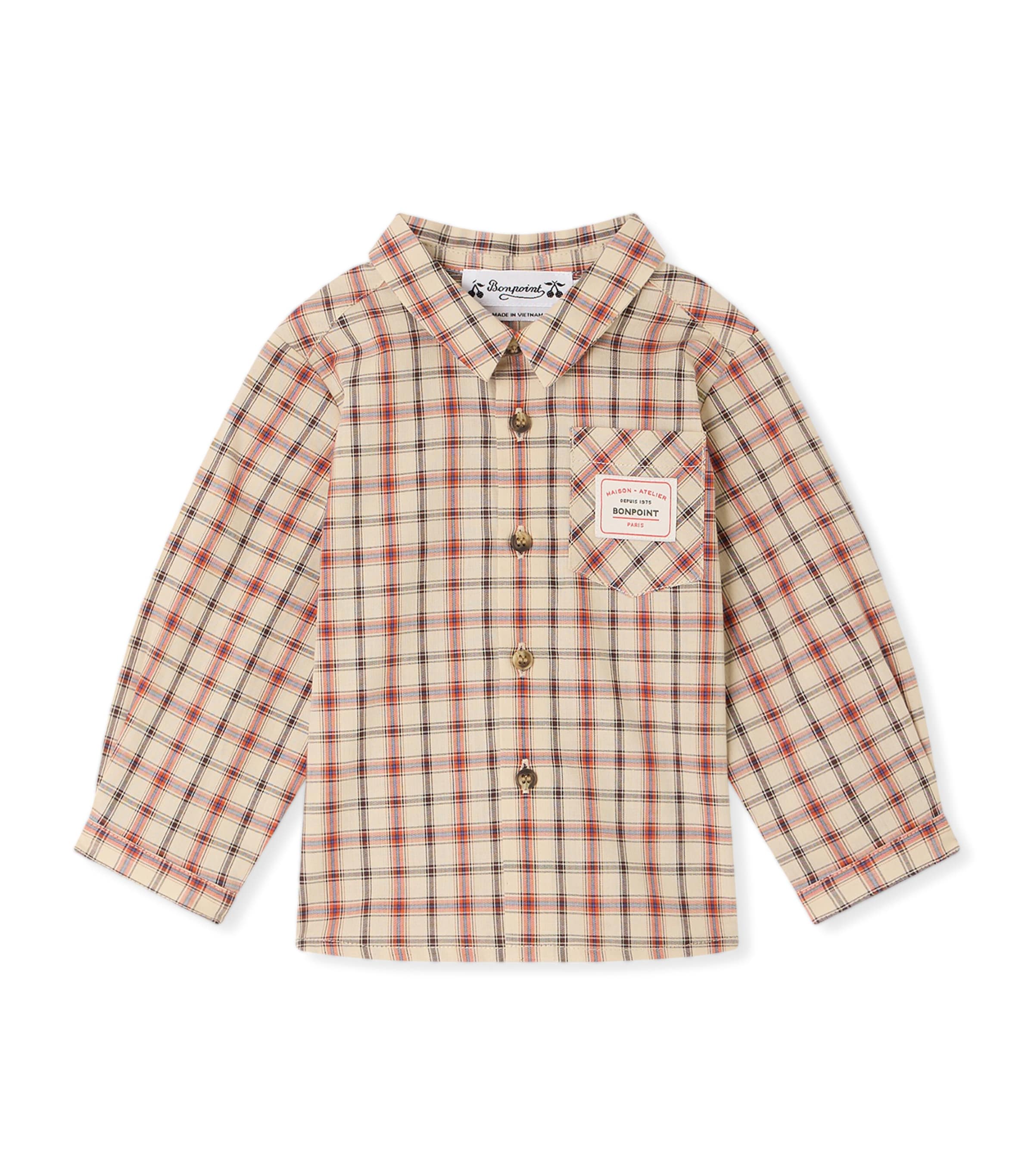 Bonpoint Kids'  Organic Cotton Check Gillo Shirt In Beige