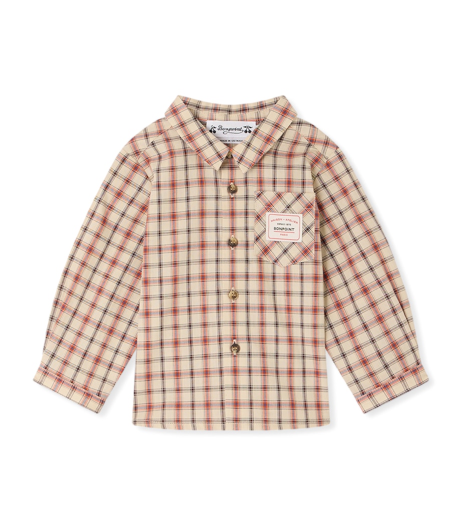 Bonpoint Organic Cotton Check Gillo Shirt (6-12 Months) Carreaux Beige Image 1